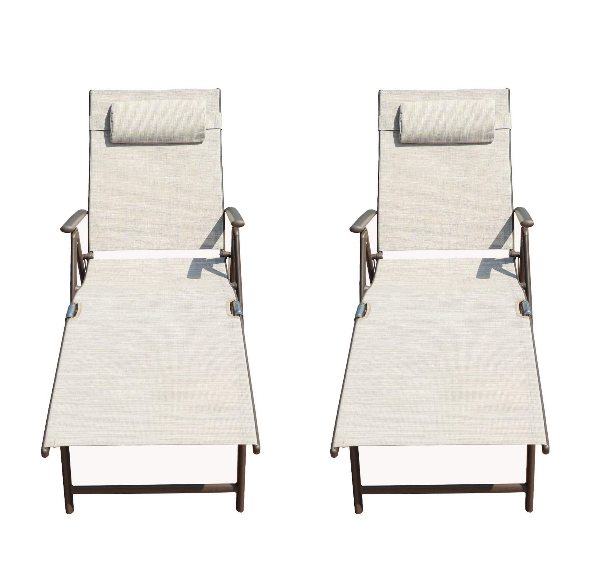 Siavonce HM-ZX-GFC039 Set of 2 Brown Aluminum Frame Stationary Chaise Lounge Chair with Off-white Mesh Seat