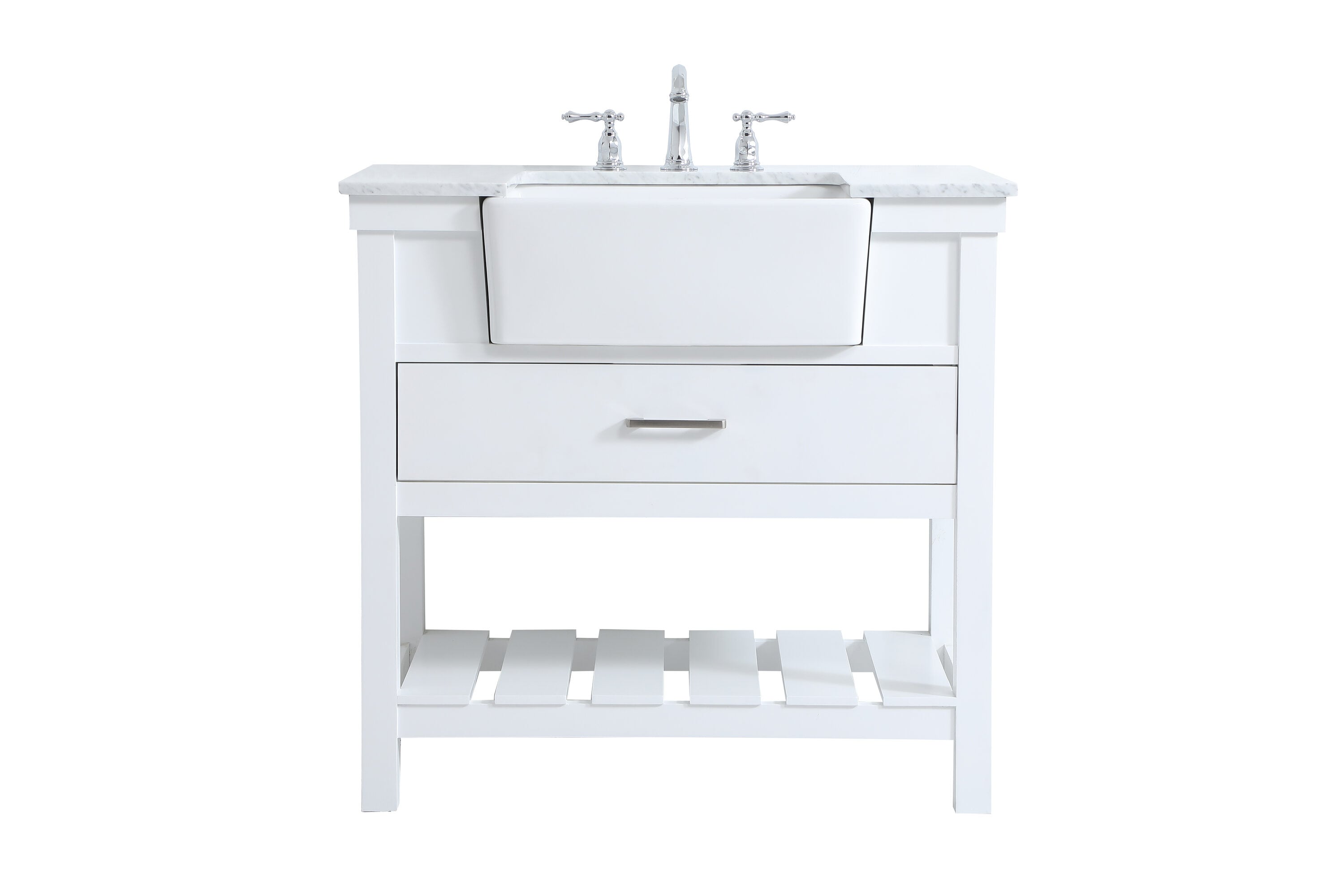 Home Furnishing 36-in White Farmhouse Single Sink Bathroom Vanity with Carrara White Marble Top | - Elegant Decor HF180408WH