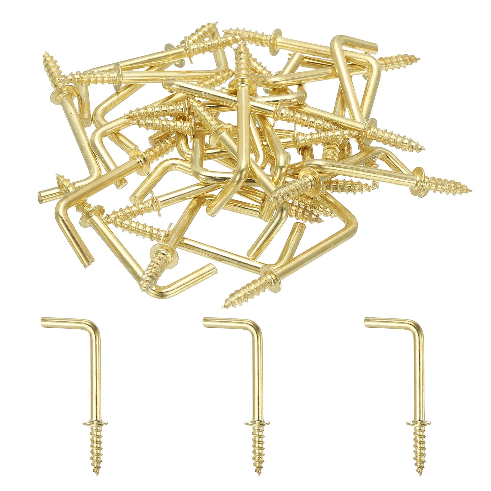 Unique Bargains - L-Shape Screw Hooks Brass Plated Steel 7 Shape Right Angle Medal Hooks 1 Inch F...