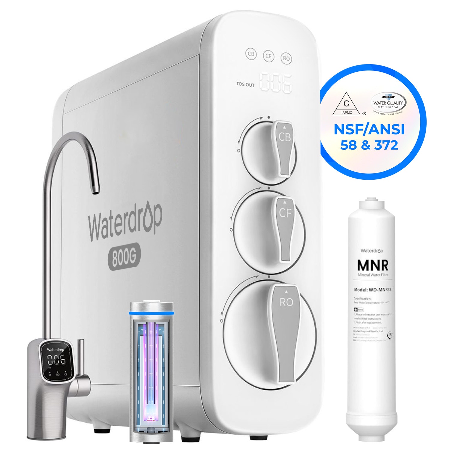 Waterdrop B-WD-G3P8-MNRST  G3P800 RO System with Mineralization 800 GPD Tankless Reverse Osmosis Water Filter Reduces PFAS TDS and Heavy Metals