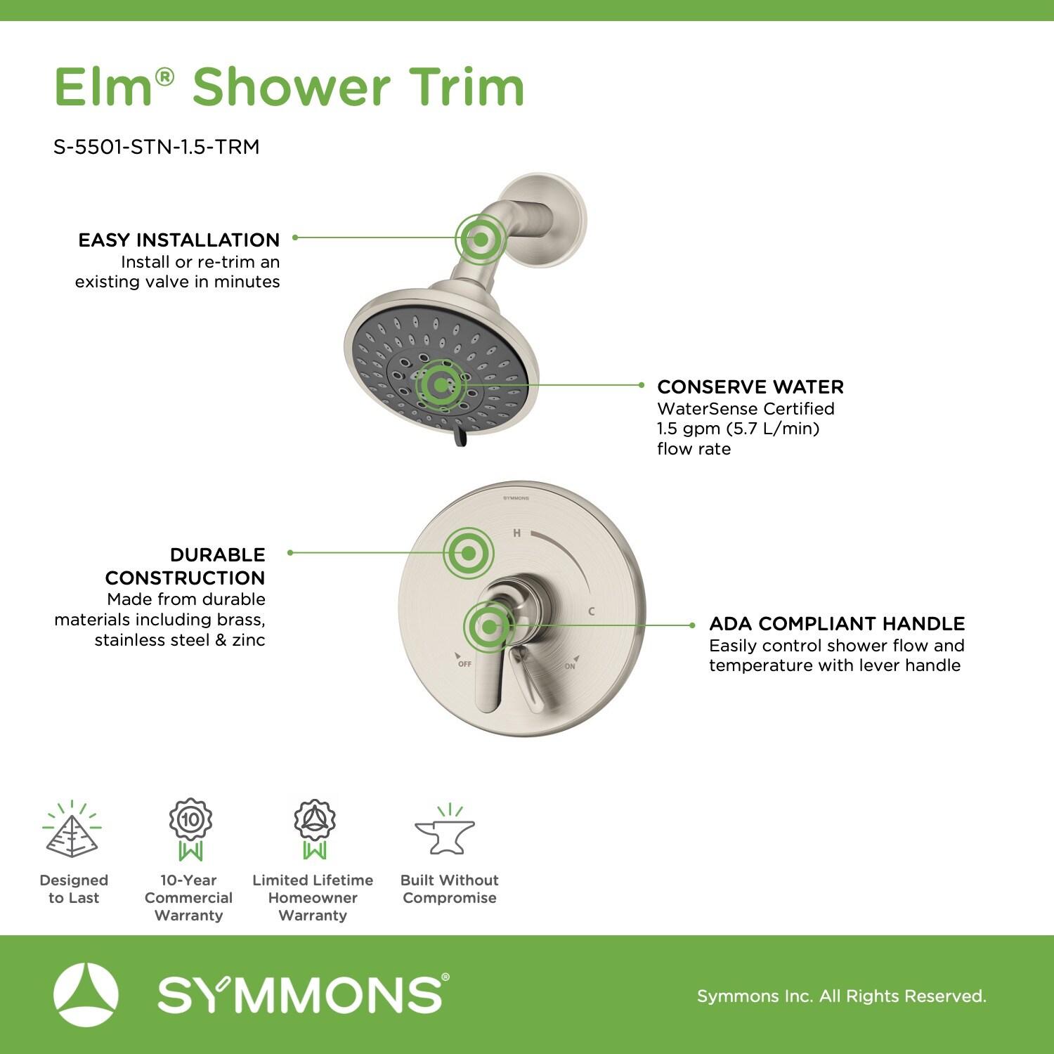 Symmons S-5501-STN-1.5-TRM Tub-Shower-Faucets - View #3