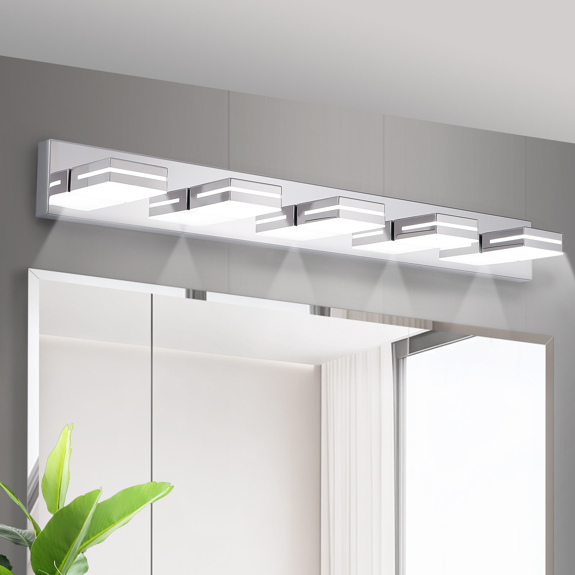 Trikiousd 40.6 in 5-Light Chrome Modern LED Vanity Light with Geometric Shades