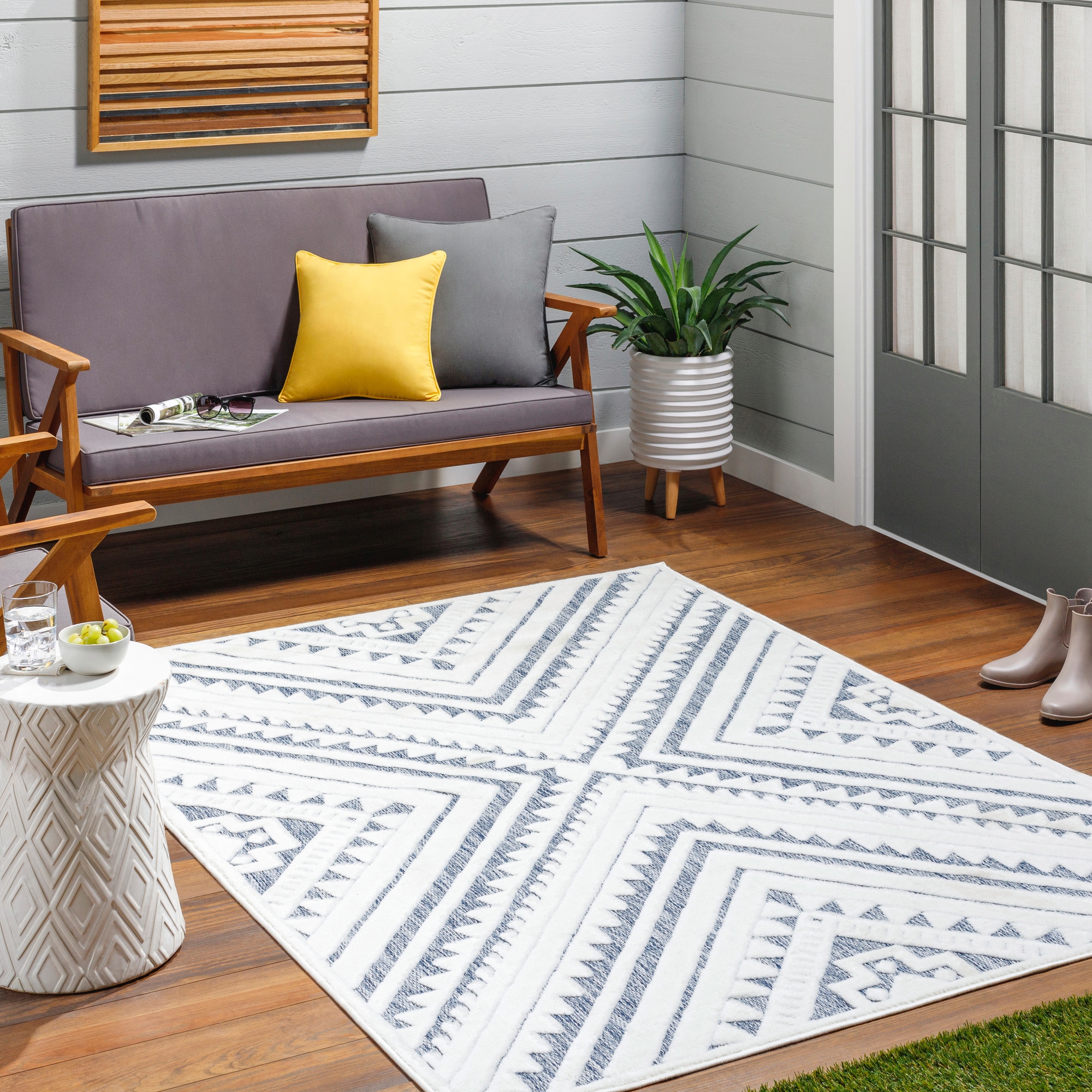 Livabliss SFG2352-679 San Diego 7 x 9 (ft) Polypropylene Blue Rectangular Outdoor Geometric Area rug