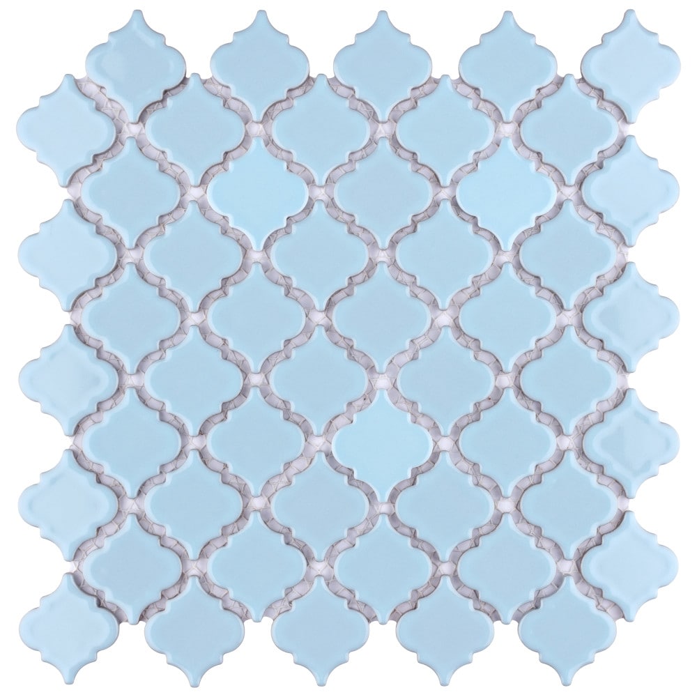 Affinity Tile FKOLTR36 Hudson Tangier Cashmere Blue 12-in x 13-in Glossy Porcelain Stone Look Arabesque Mosaic Floor and Wall Tile (11-sq. ft/ Carton)