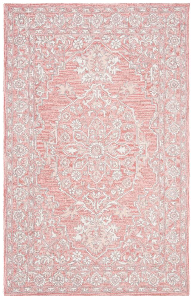 Safavieh MLP504U-4 Micro-Loop Talis 4 x 6 (ft) Tufted Wool Pink/Ivory Rectangular Indoor Floral/Botanical Vintage Area rug