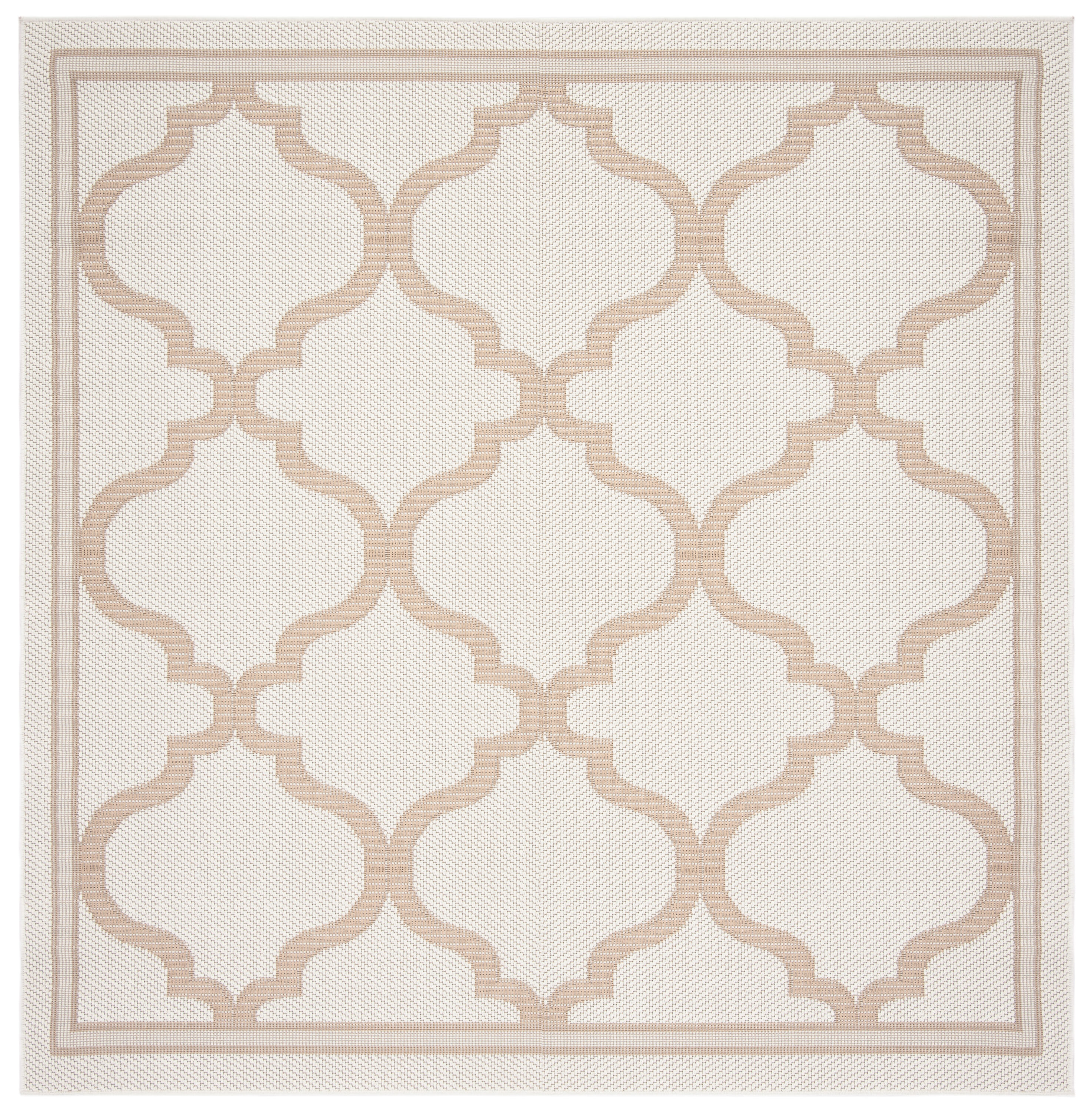 Ivory Beige Geometric Synthetic 8' Square Area Rug