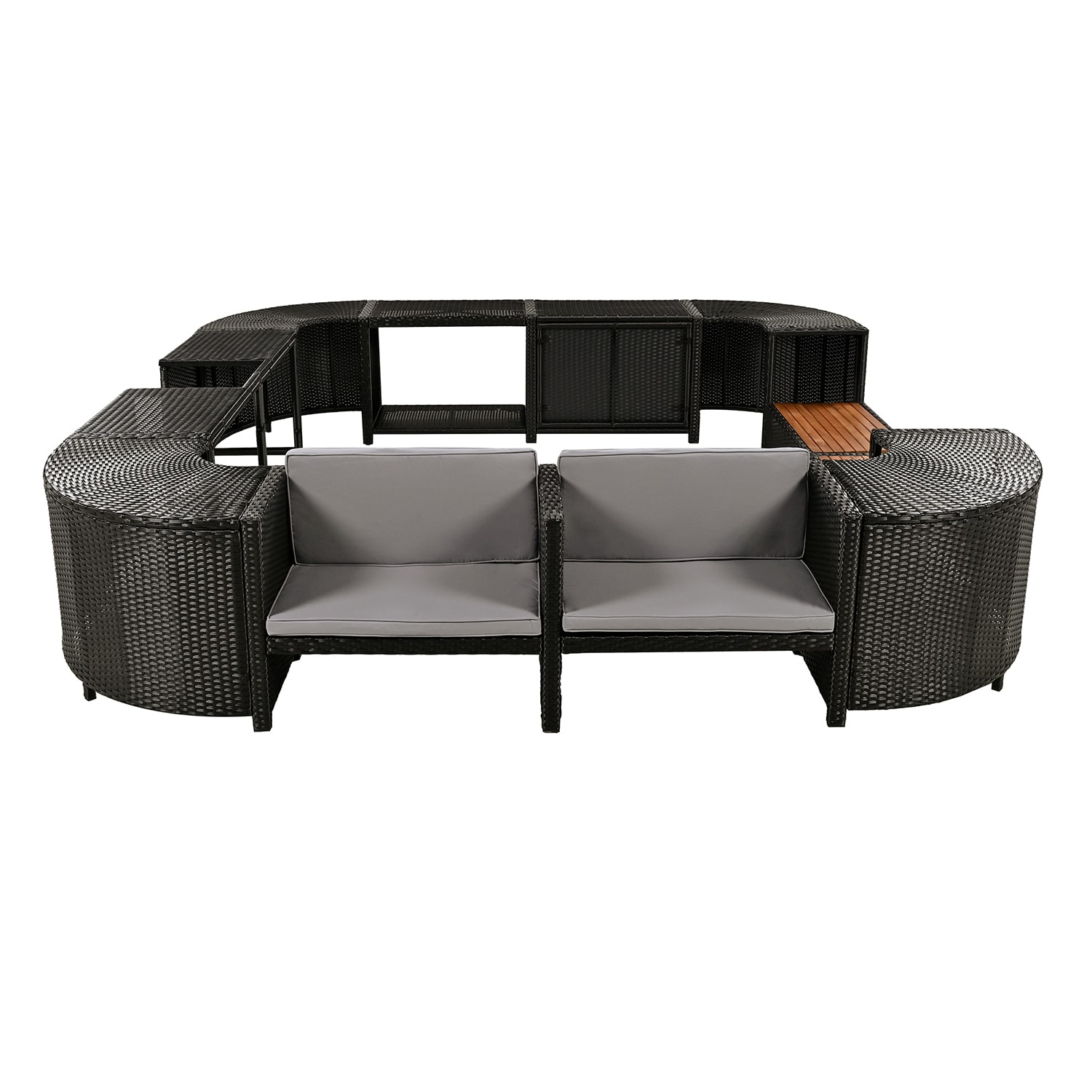 SINOFURN SYA370196GY Rattan Outdoor Sectional with Gray Cushions and Rattan Frame