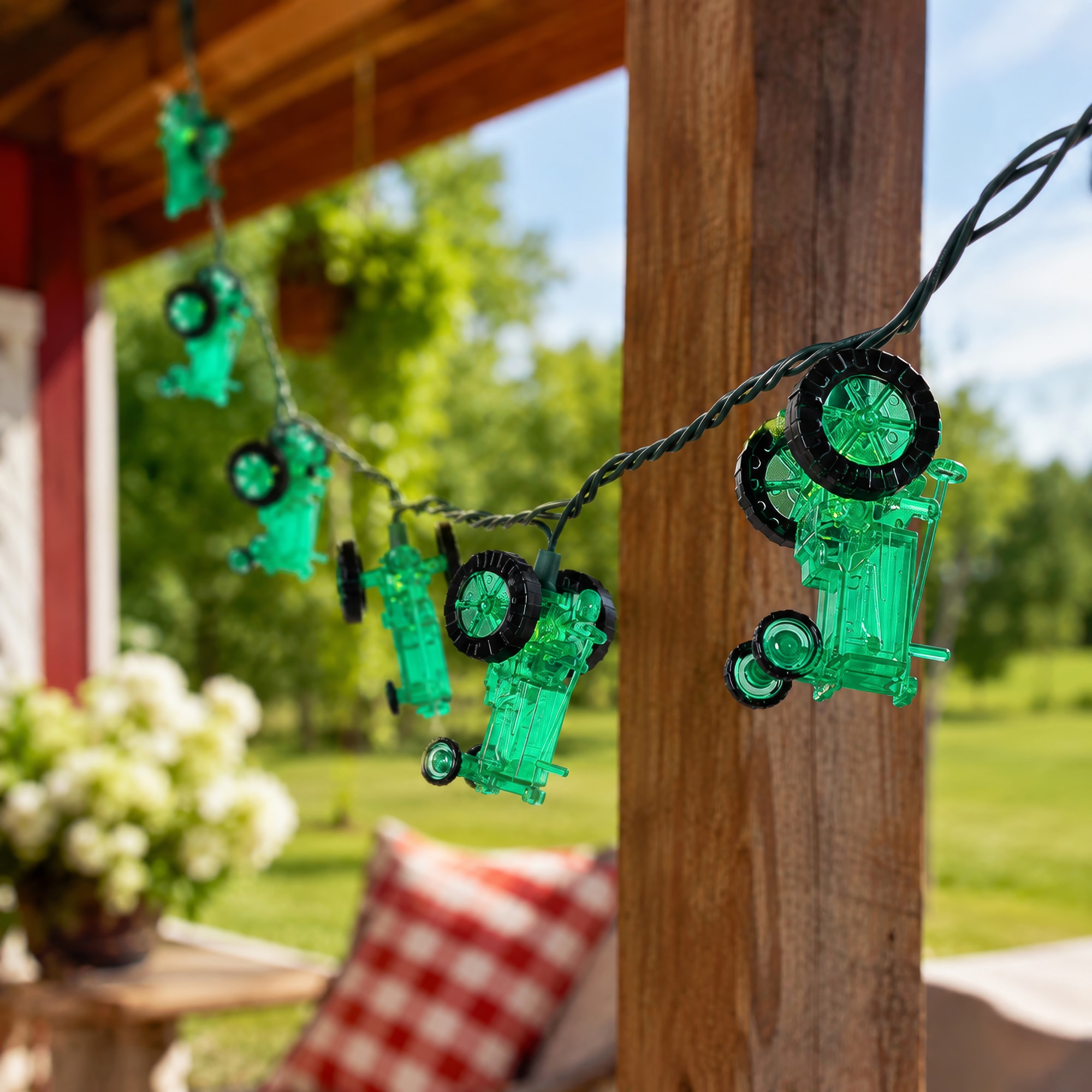 Northlight Tractor Indoor Outdoor Patio Light Set - Green - 5.75 feet Green Wire - 10ct