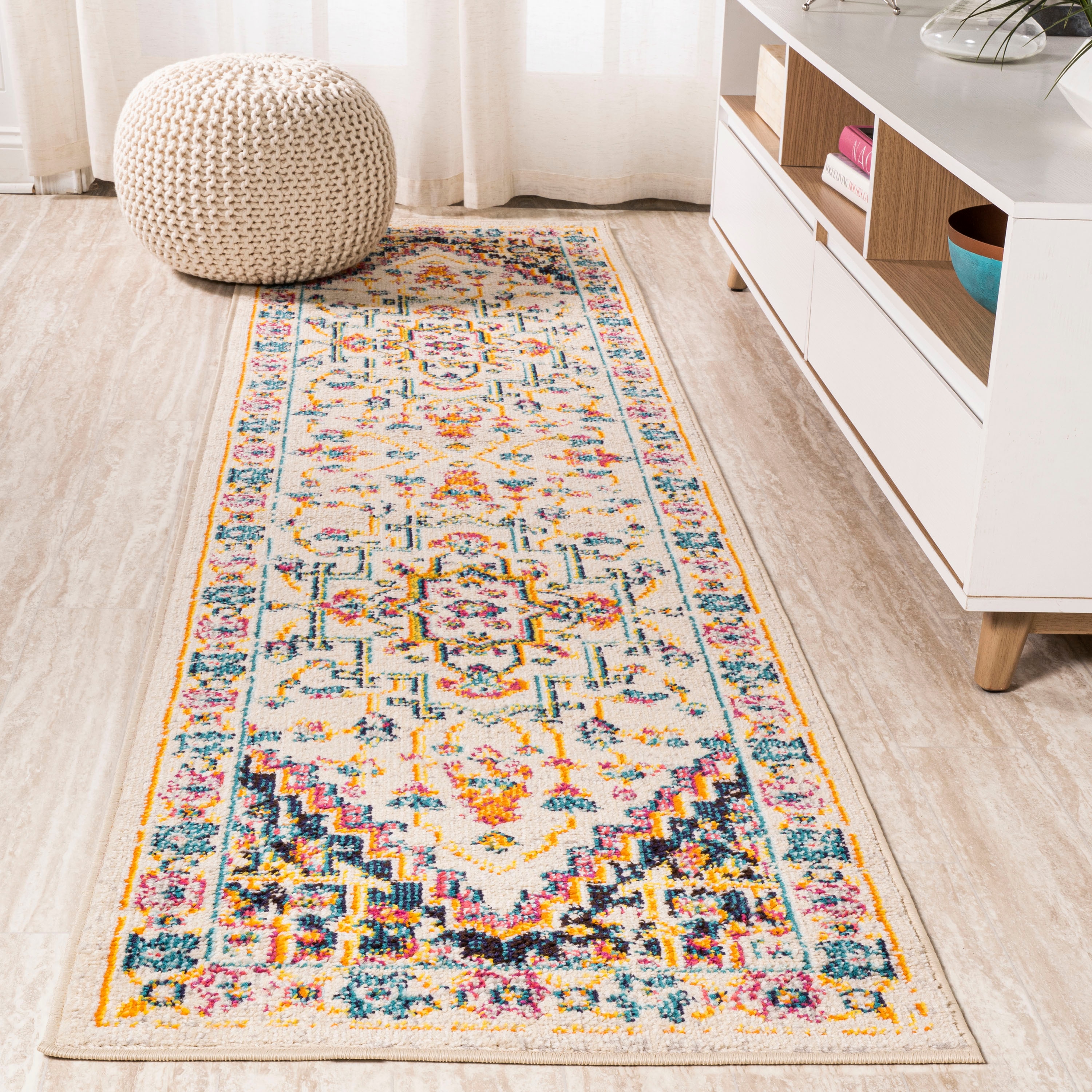 JONATHAN  Y MDP207B-28 MODERN PERSIAN Brooklyn Geometric 2 x 8 (ft) Loomed Polypropylene Beige/Ivory Rectangular Indoor Medallion Persian Runner rug