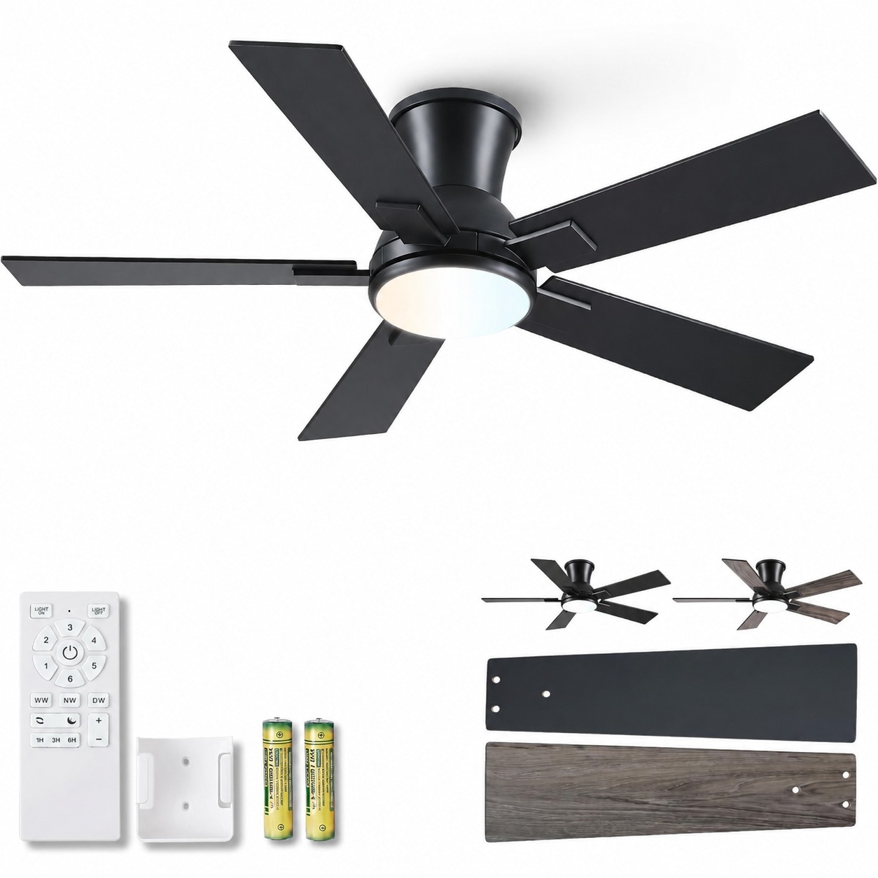 AOIZGMY  42 inch ceiling fan with LED light remote control flush mount reversible DC motor 6 speed dimmable 3 color indoor outdoor bedroom patio