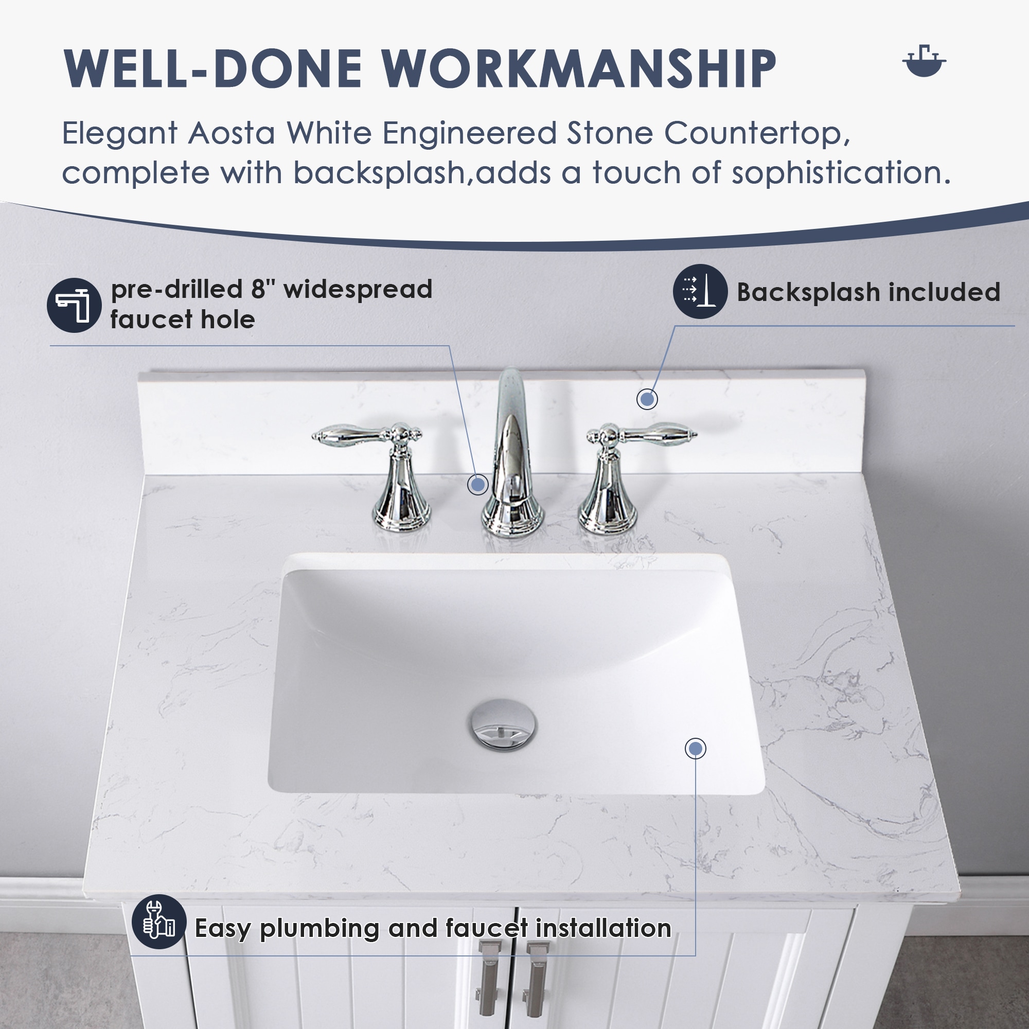 Isla 30" White Single Bathroom Vanity with Marble Countertop