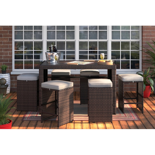 Brown Wicker Bar Height Patio Set, Wicker Bar Height Patio Table Tops