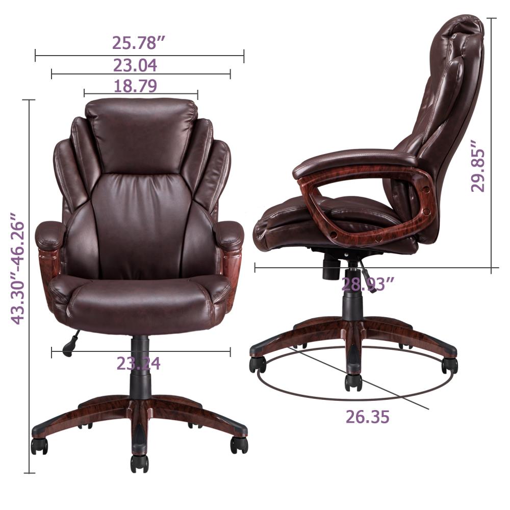 XIZZI Dark Brown Office Chair Traditional Ergonomic Adjustable Height Swivel Upholstered Task Chair | QZ301
