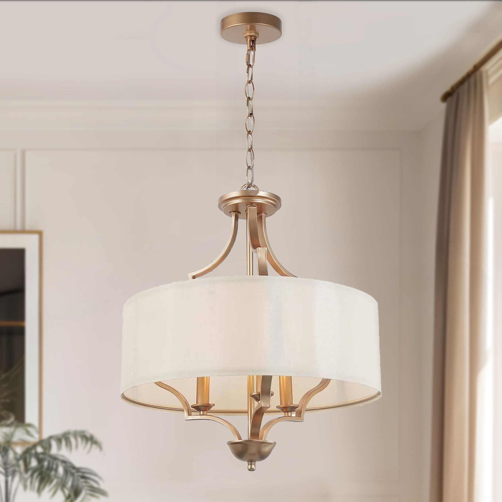 LNC ZVQ2YRLWS4165H7 Trend 3 -Light Matte Gold Modern/contemporary For Use in Bedrooms, Dining Rooms, Foyers, Kitchens, Living Rooms Chandelier