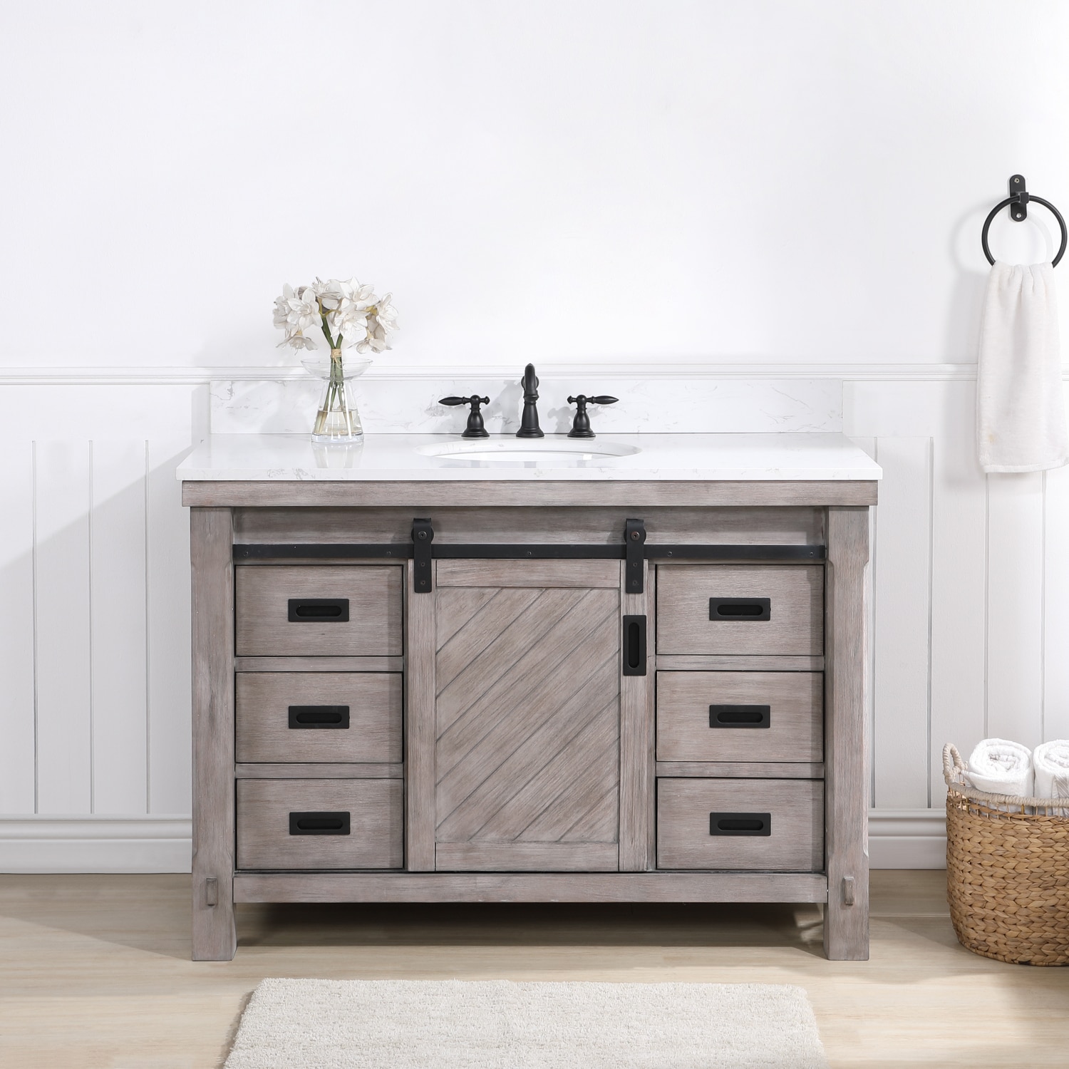 Cortes 48-in Classical Gray Undermount Single Sink Bathroom Vanity with White Engineered Stone Top | - Vinnova 701748-CR-WS-NM