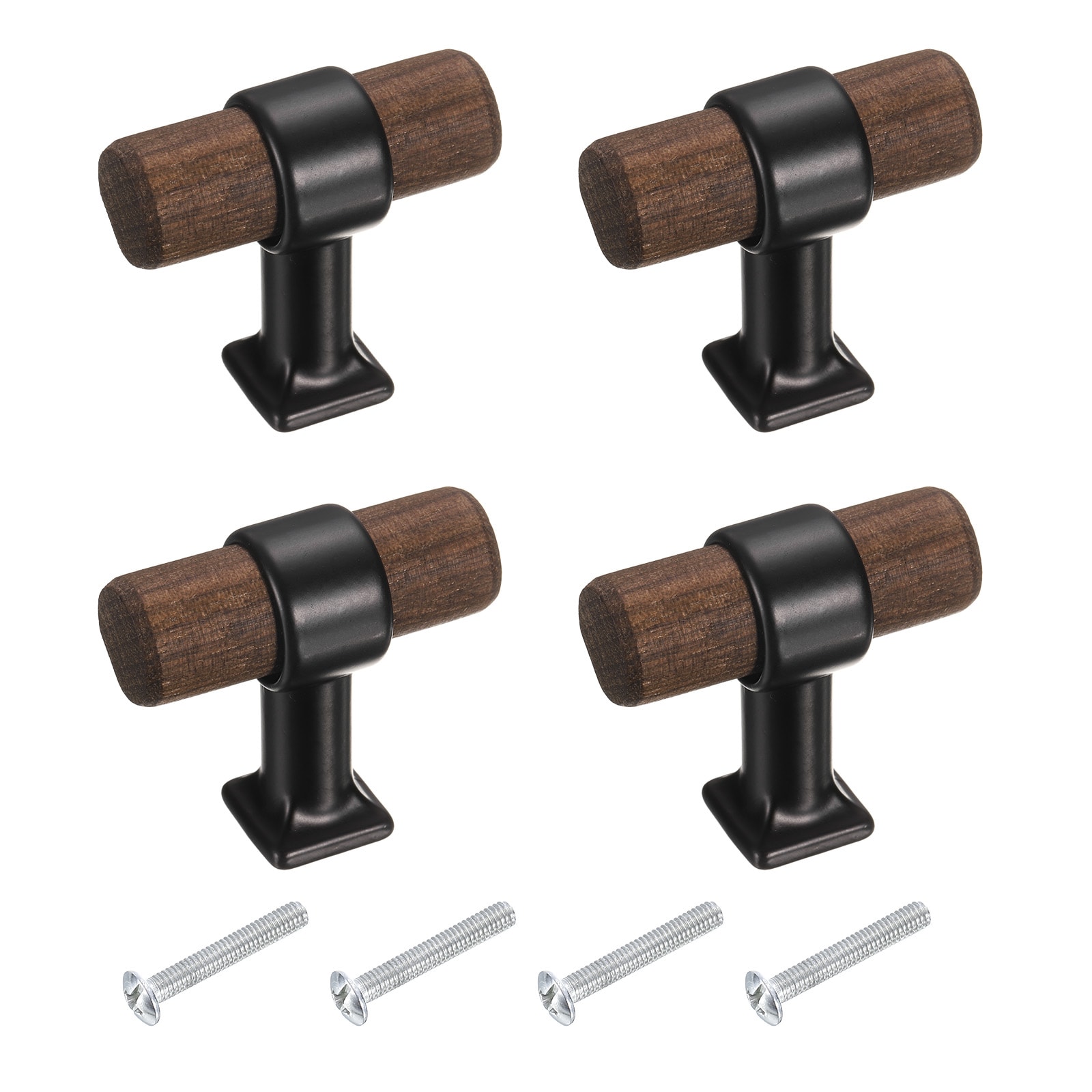 Unique Bargains 4pcs T-Bar Wooden Drawer Pulls Wood Single Hole Dresser Drawer Knobs Furniture Dresser Pull Handles with Screws for Home Kitchen Room Closet Cupboard Black #S26051400UX4555