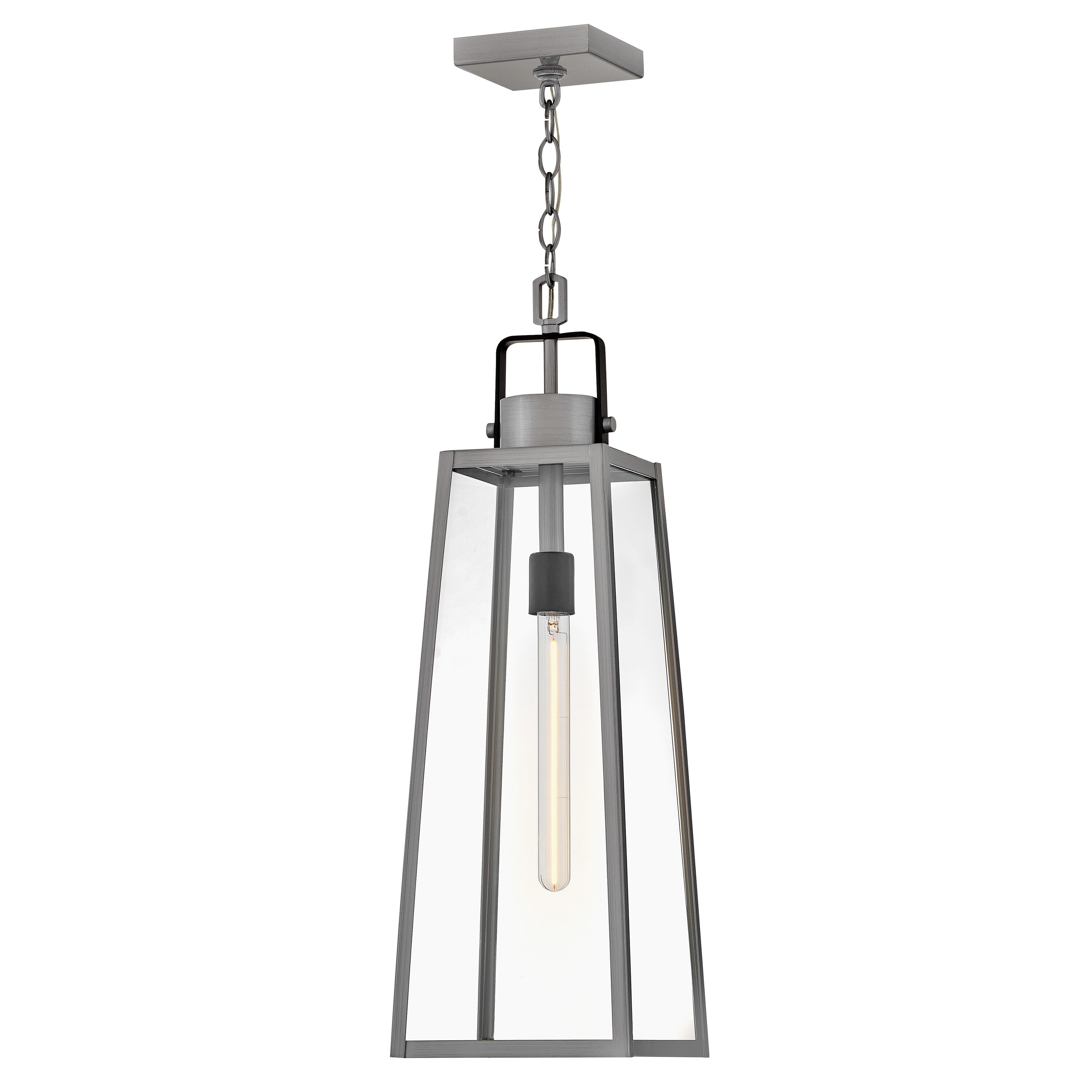 Lark 82002AL Hugh Antique Brushed Aluminum Transitional Clear glass Lantern Large Hanging Pendant light