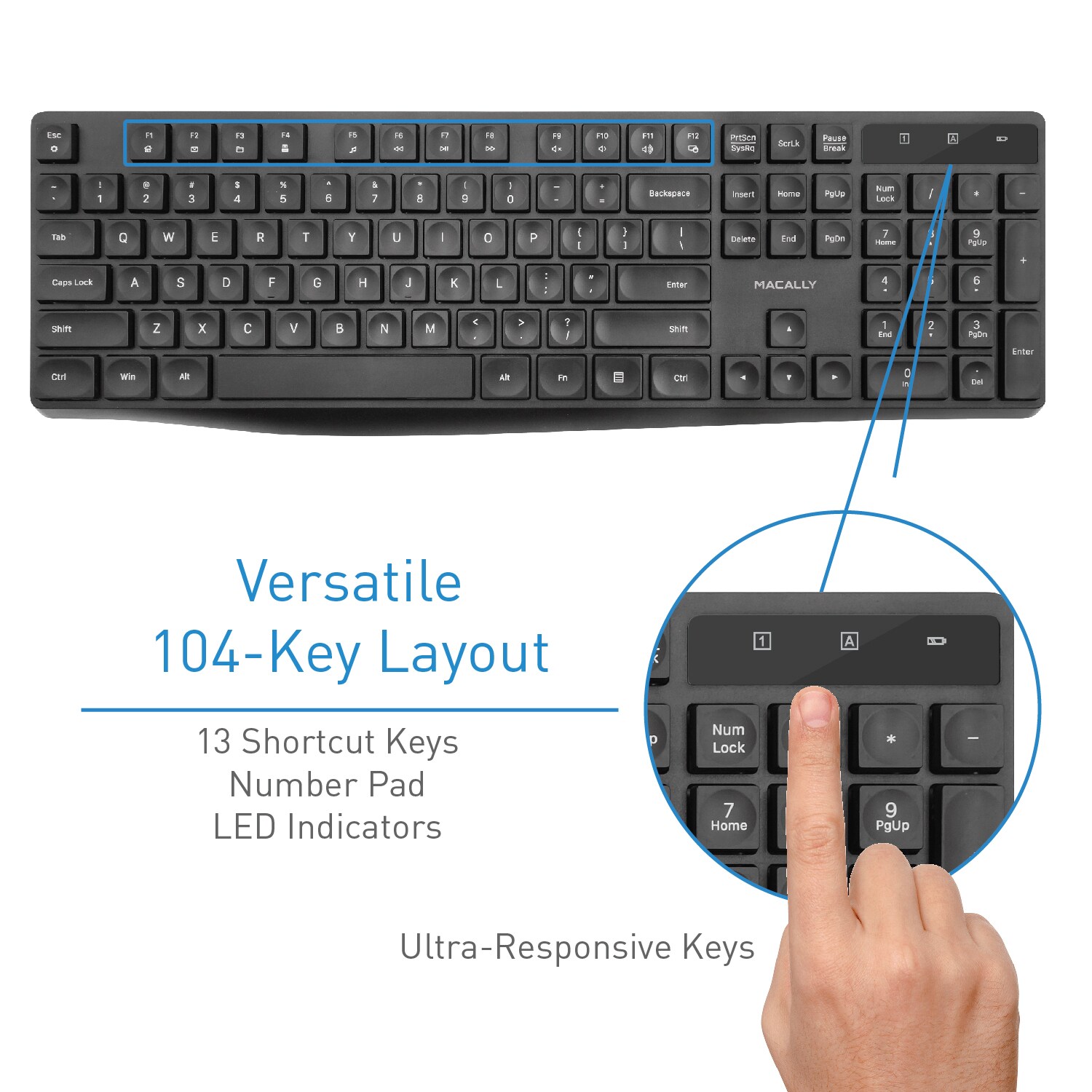 Macally Wireless Keyboard and Mouse Combo- Slim and Ergonomic Wireless ...