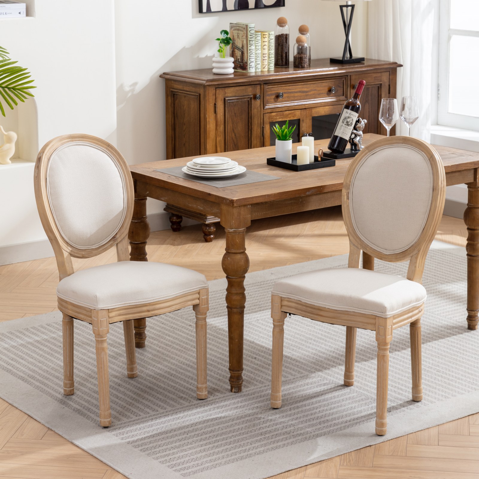 Dexmalle  Beige Set of 2 Dining Chair with Linen Fabric Back