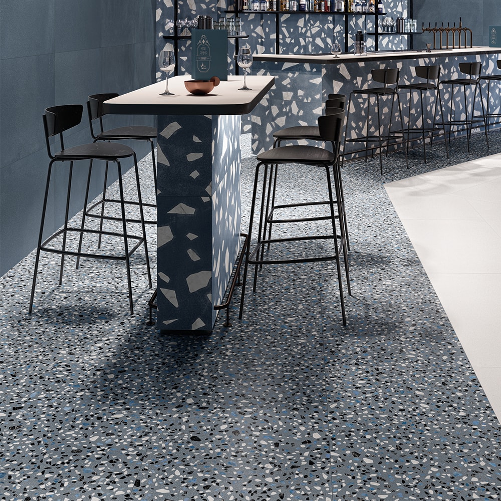 The Tile Life Sample - Terrazzo 2.0 Classic Blue 4-in x 4-in Matte Porcelain Stone look Floor and Wall Tile #SMEDL2424CB