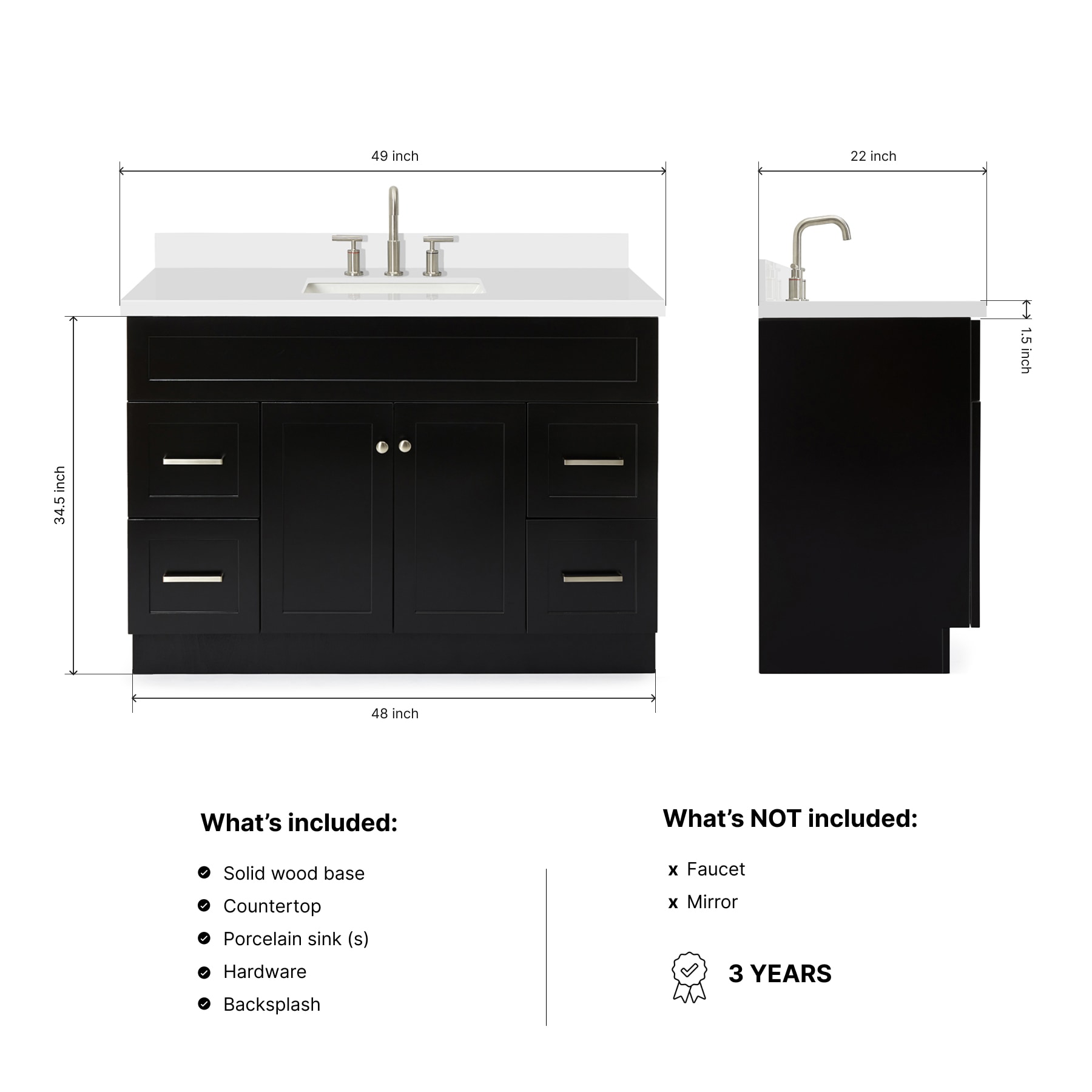 ARIEL F049S-WQ-VO-BLK Bath-Vanity-Combo - View #3