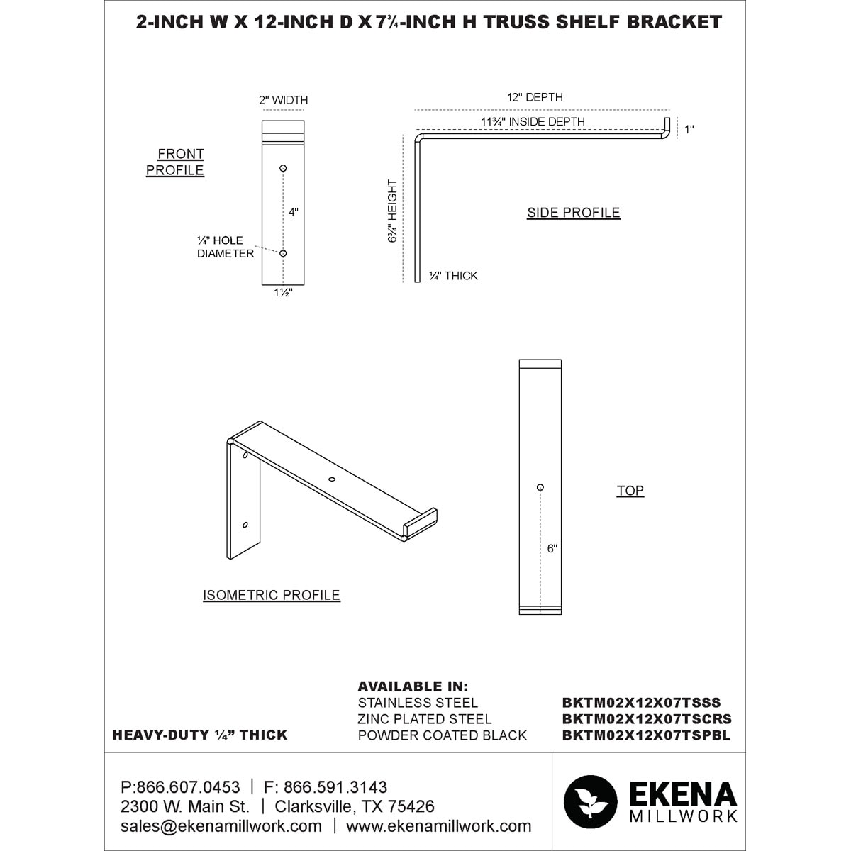 Ekena Millwork BKTM02X12X07TSCRS Mending-Plates-Brackets-Braces - View #2