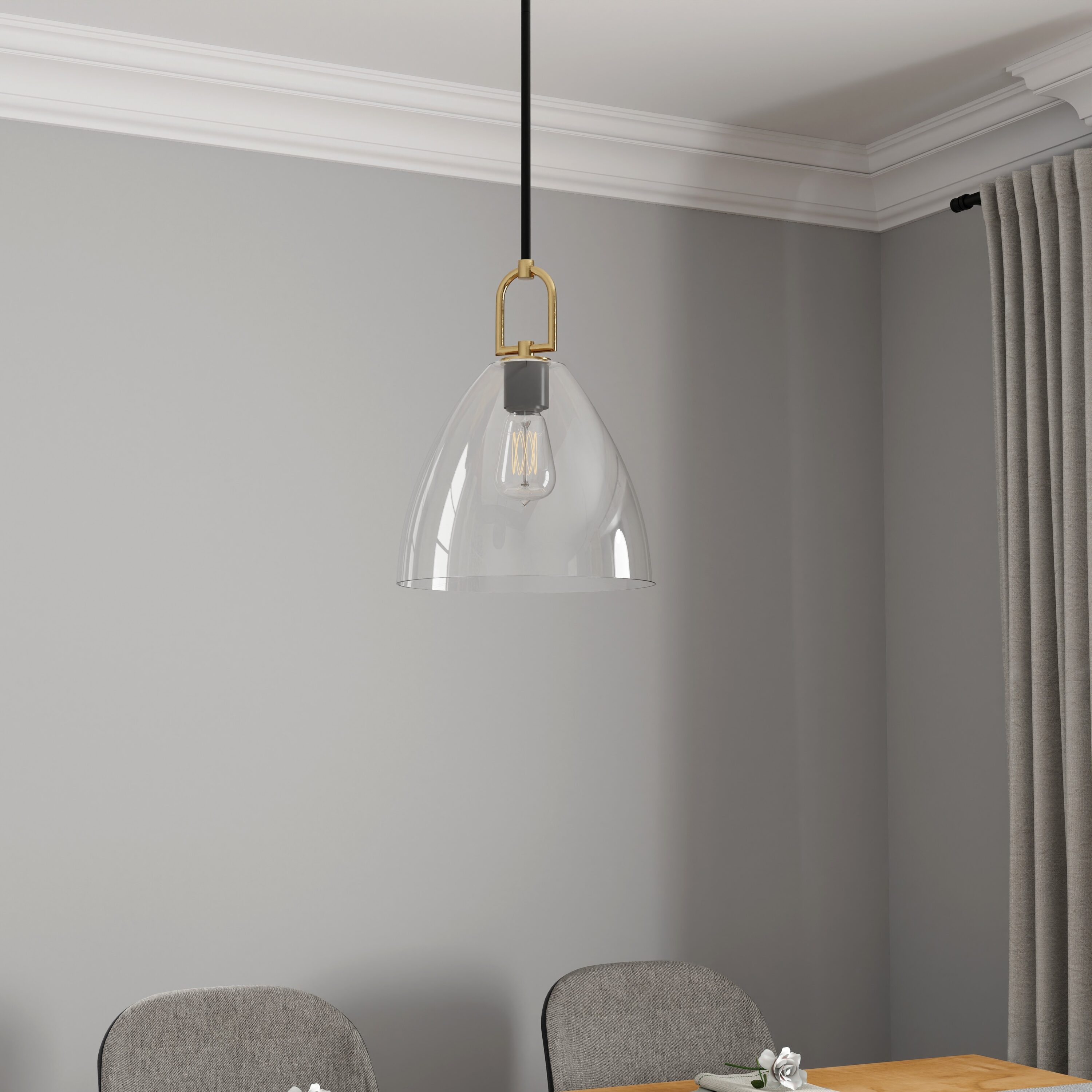 allen + roth PL32-1MBKG Beckett 1 -Light Matte Black Transitional Clear glass Cone Small Indoor/Outdoor Hanging Pendant light