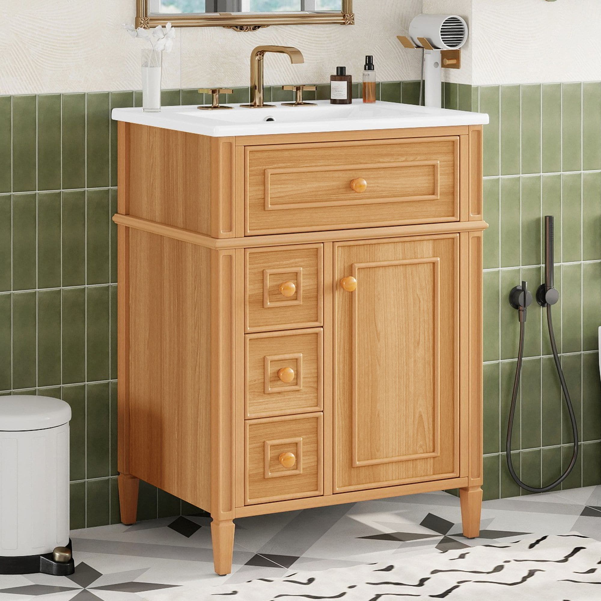 LauKingdom 24 Inch Bathroom Vanity with Sink Wood Cabinet with Soft Close Drawers and Door Solid Wood and MDF Construction for Bathroom