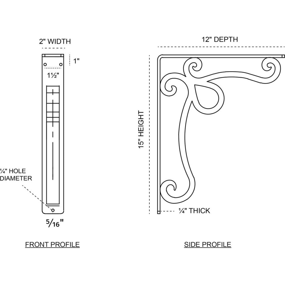 Ekena Millwork Orleans 12-in x 2-in x 15-in Gray Wrought Iron Countertop Support Bracket BKTM02X12X15TOLASV Sansujyuku sansujyuku.com