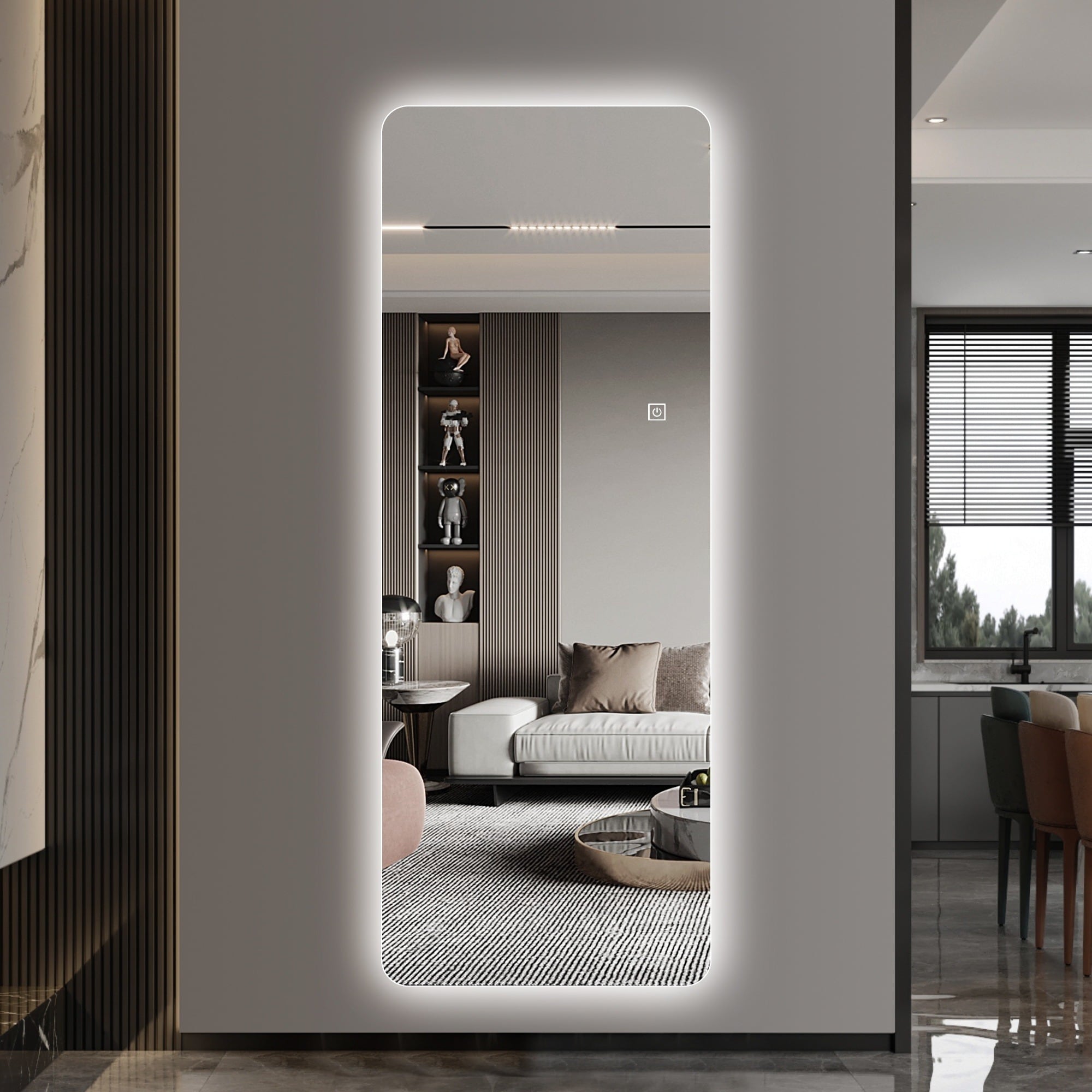IAK 63 inch x 24 inch Silver Glass Wall-Mounted LED Full Length Mirror with Backlit Design and 3 Color Temperatures