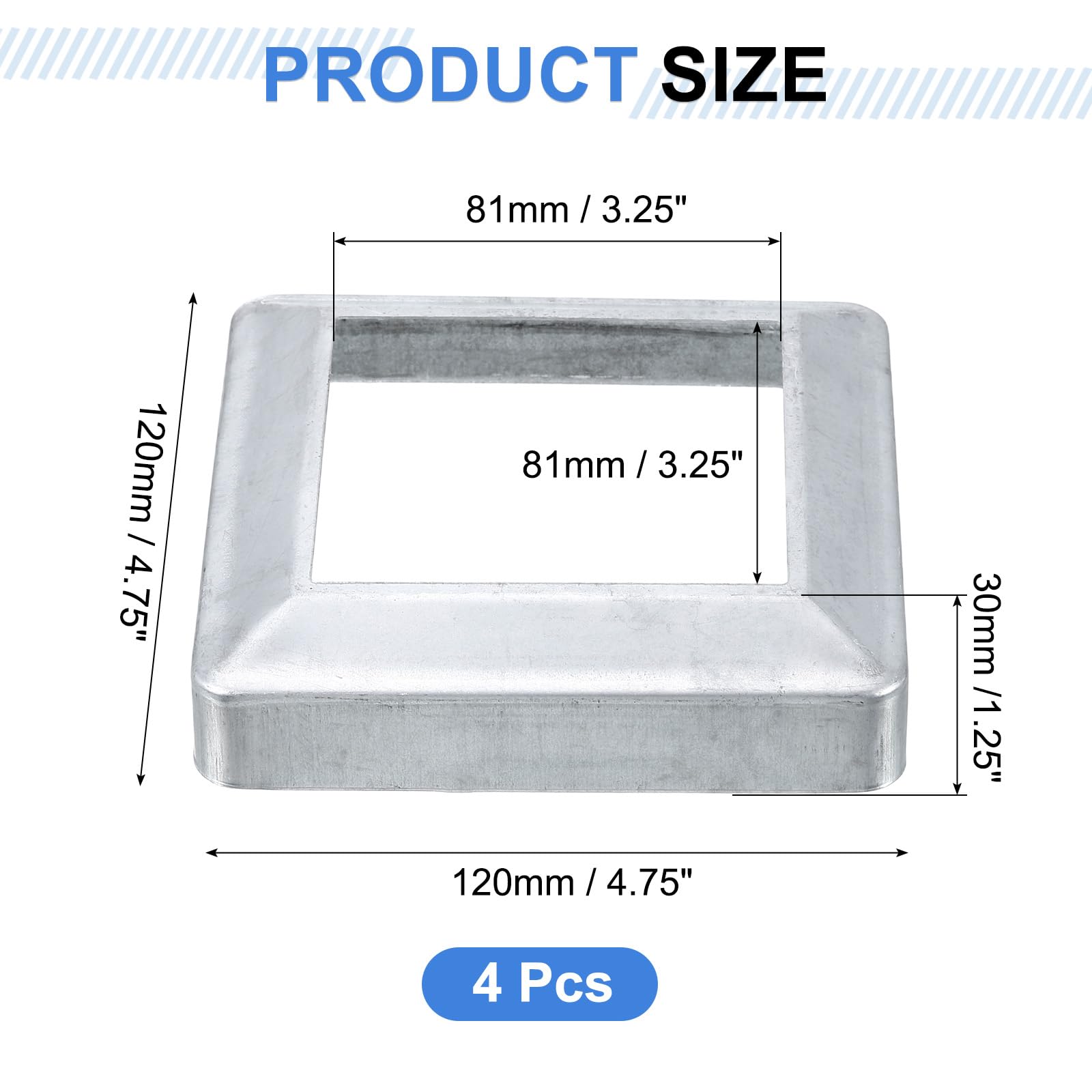 Aoibox 4 Pack Galvanized Steel Post Base Covers 4 75 x 4 75 in Outer 3 ...
