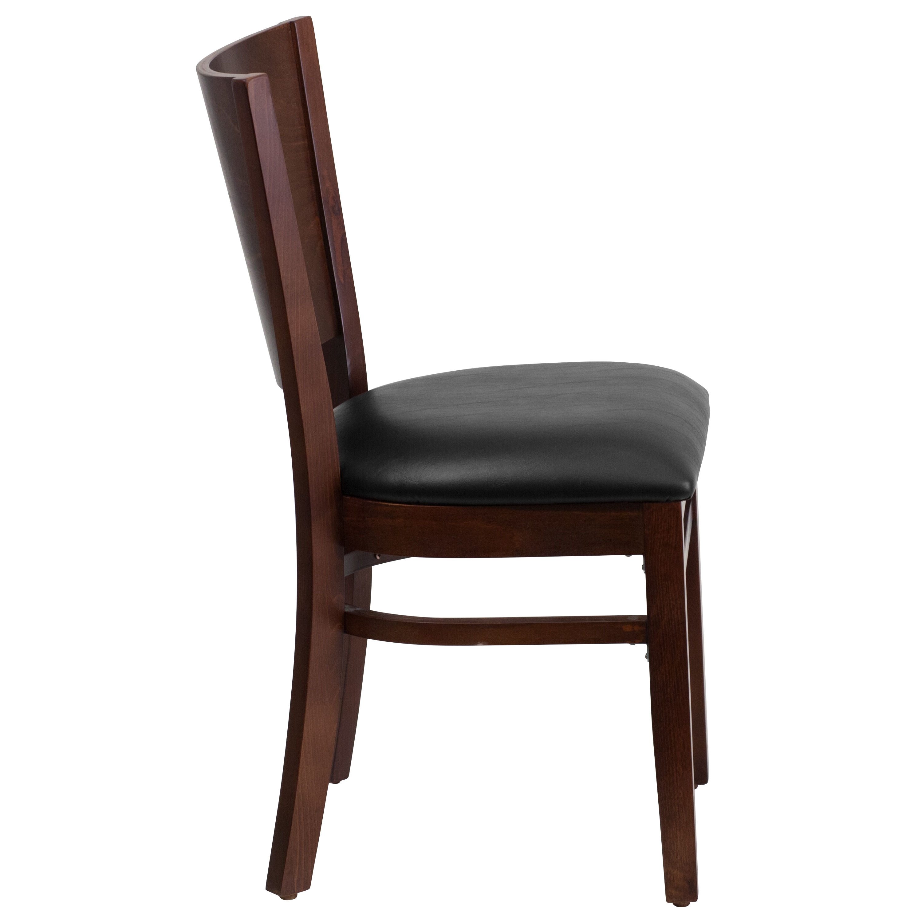 Elegant Walnut Wood Side Chair with Black Vinyl Seat
