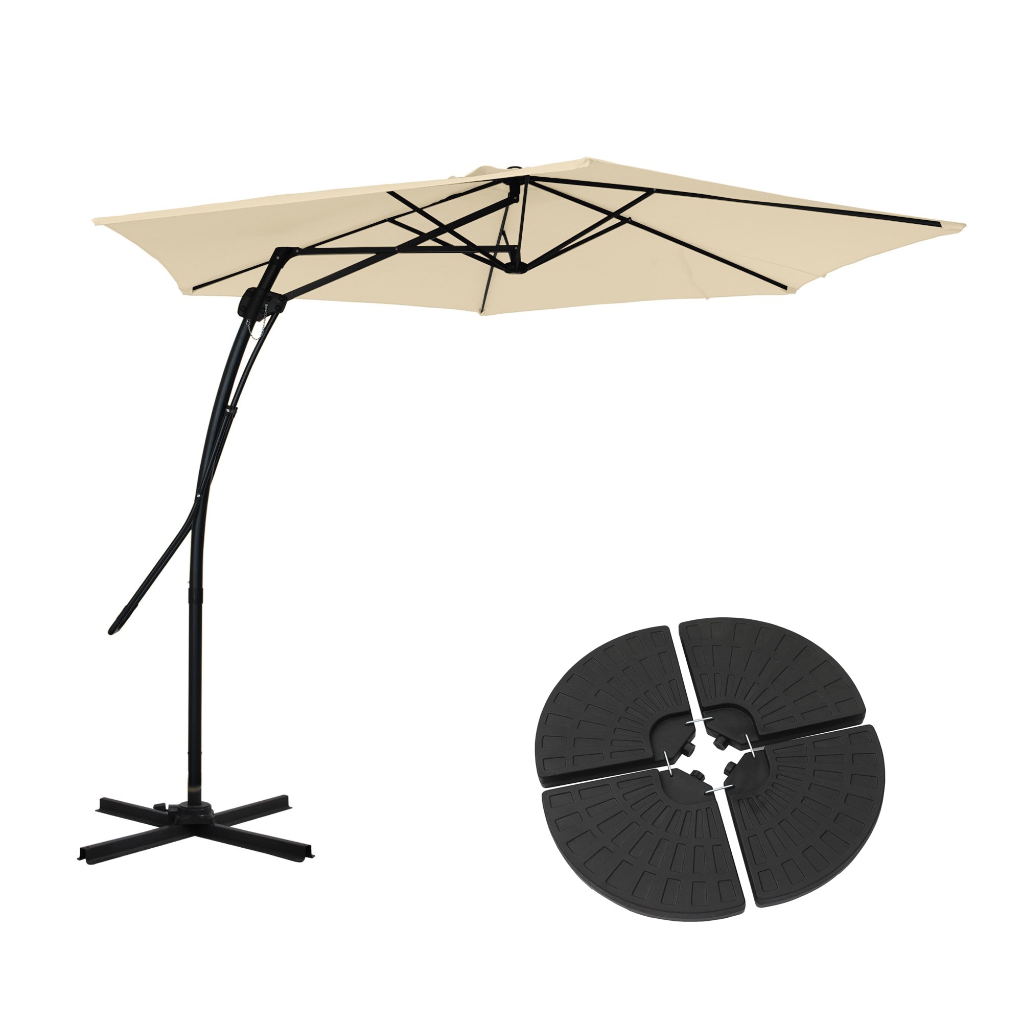 Mondawe 21WF373BE-ED 10-ft Steel Beige No-tilt Offset Patio Umbrella with Base