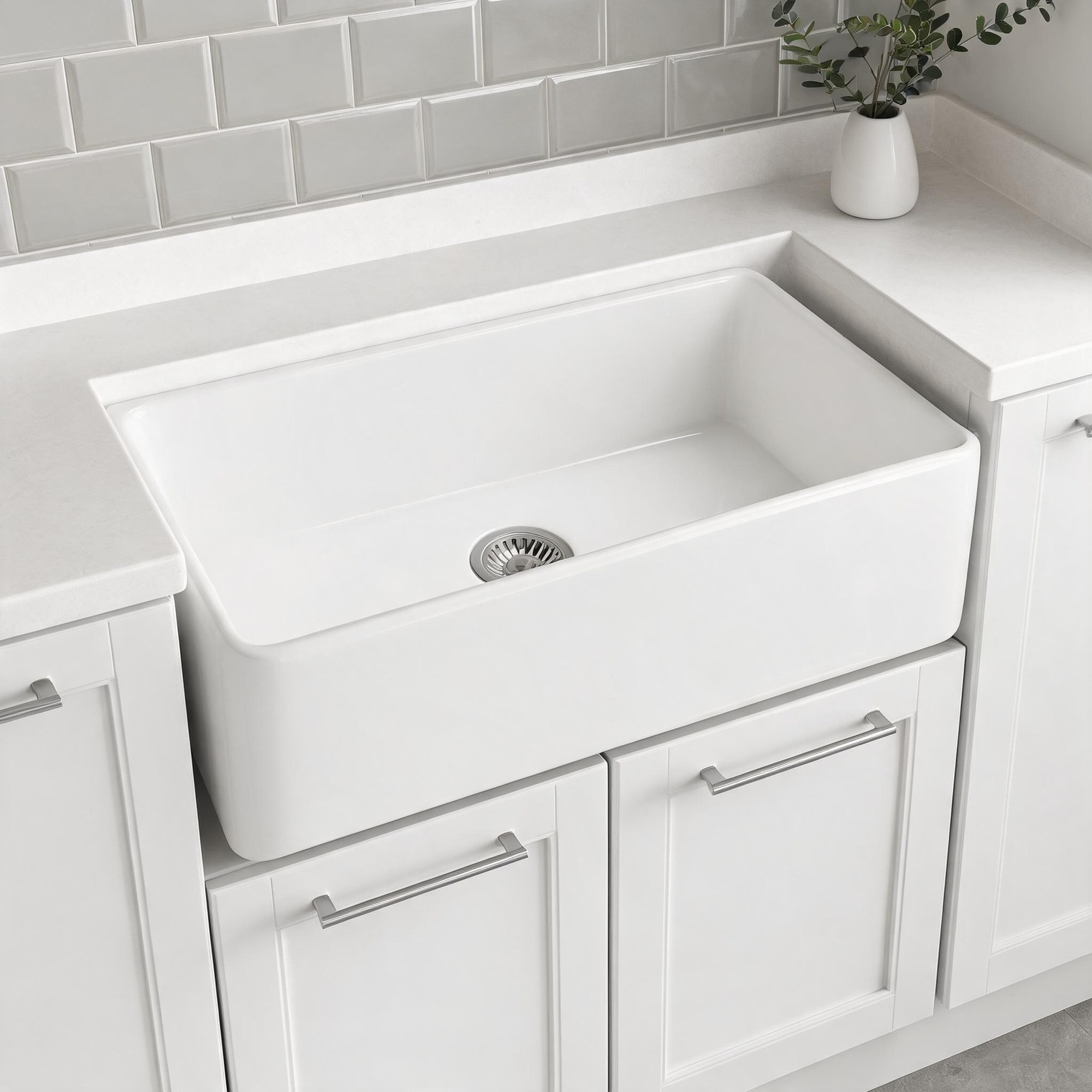 IAK 36 inch x 18 inch x 10 inch White Ceramic Farmhouse Kitchen Sink with Deep Apron Front Design