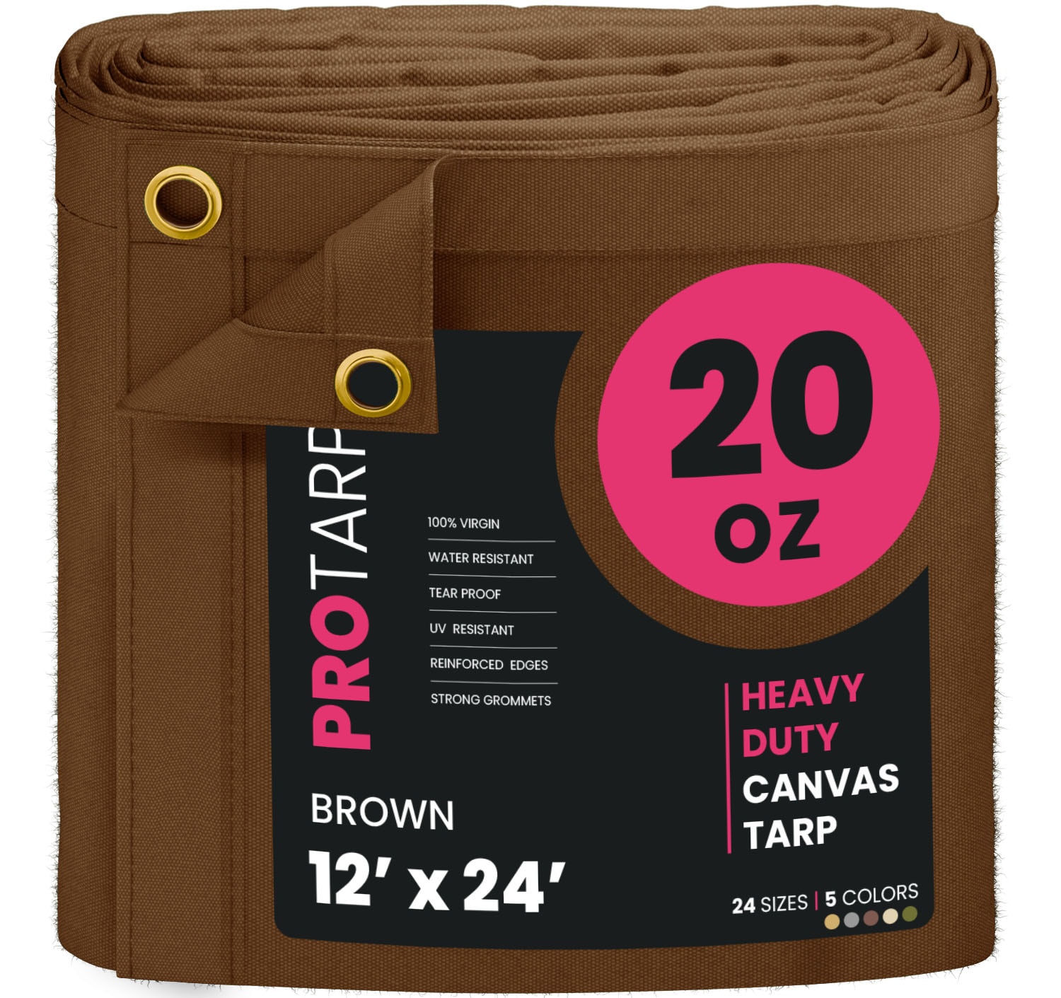 PROTARP PT-402-12X24 12-ft x 24-ft Brown Waterproof Standard Polyester 36-mil Tarp