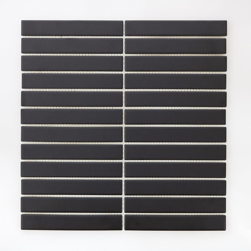 Bedrosians LOECENBLA16MOM Century Black 12-in x 12-in Matte Porcelain Linear Mosaic Floor and Wall Tile ( 9.28-sq ft Carton