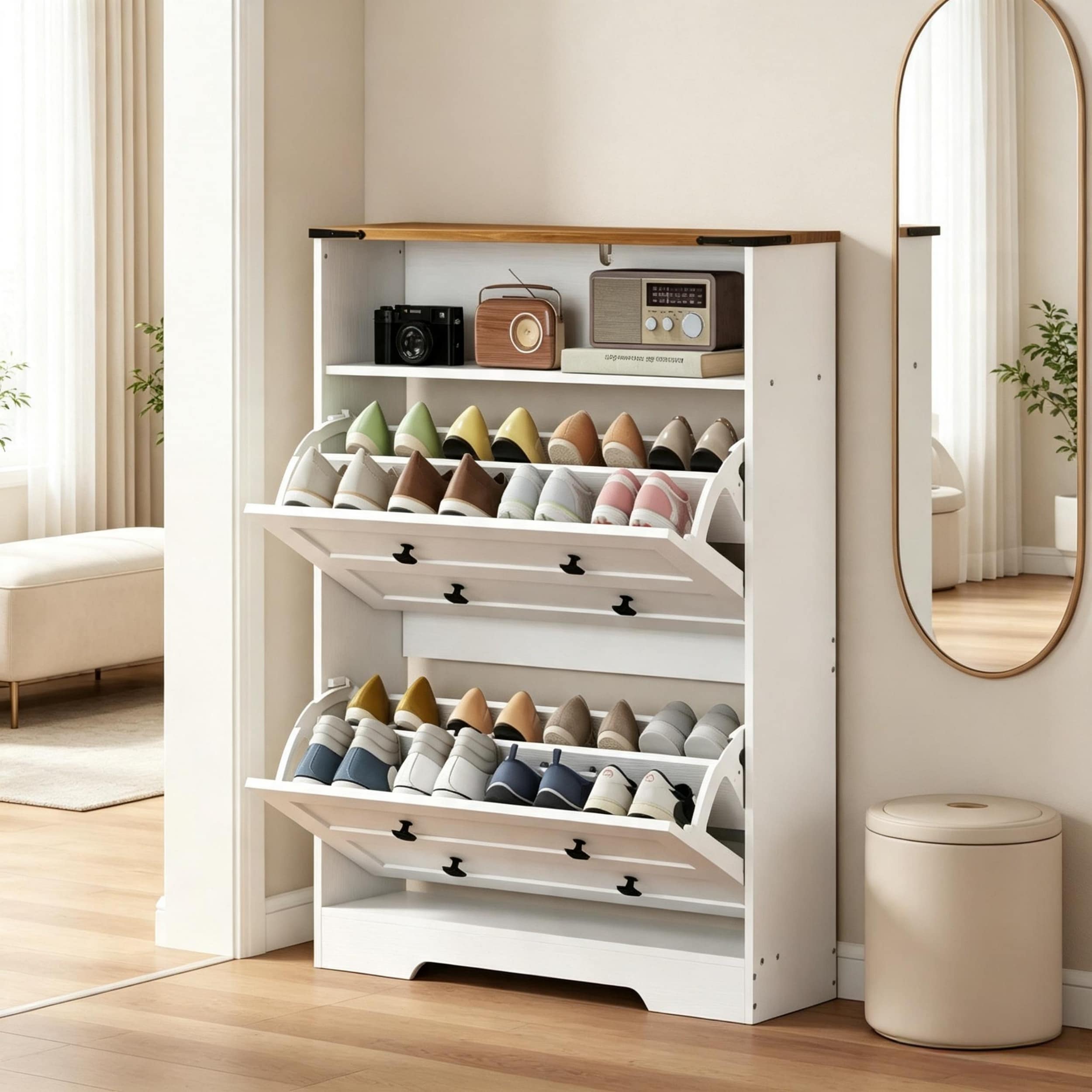 Clihome 42.3-in H 4 Tier 12 pair White Composite Shoe cabinet