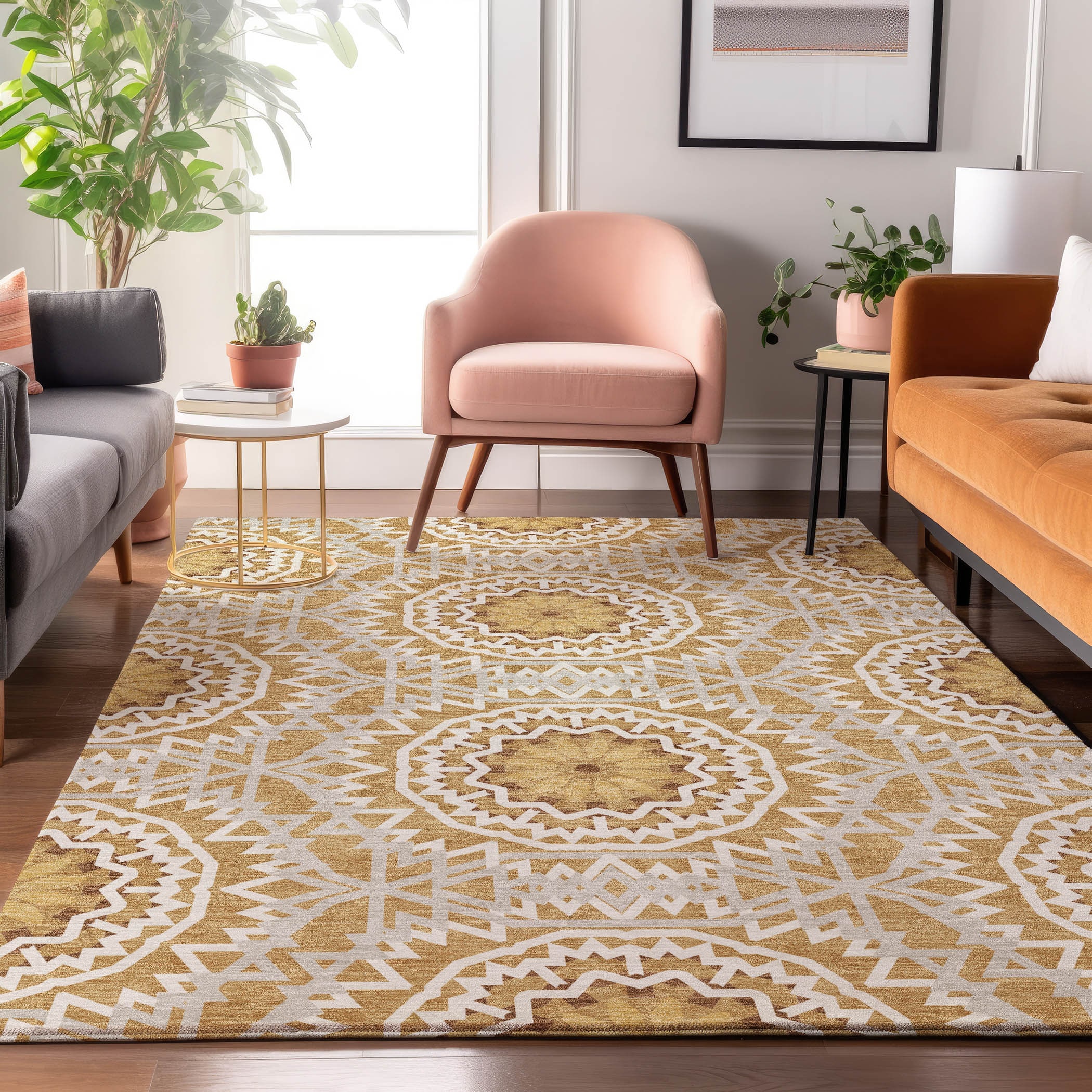 Addison Rugs AMF619GO3X5 Mayfield AMF619GO 3 x 5 (ft) Loomed Polyester Gold Rectangular Indoor Geometric Machine washable Area rug