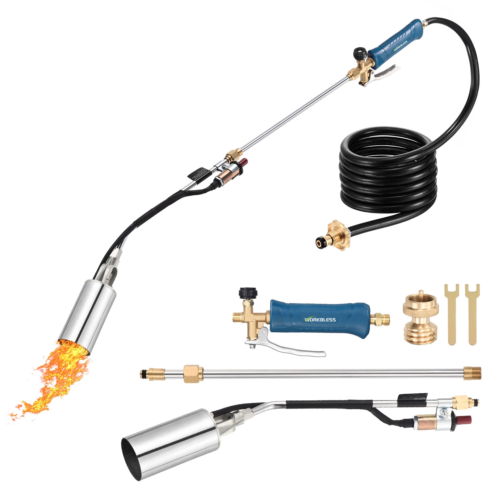 Unique Bargains Propane Torch Weed Burner with 10FT Hose High Output 1800000 BTU Flame Thrower Kit with Flame Control and Adapter Blue #S25120800UX4477