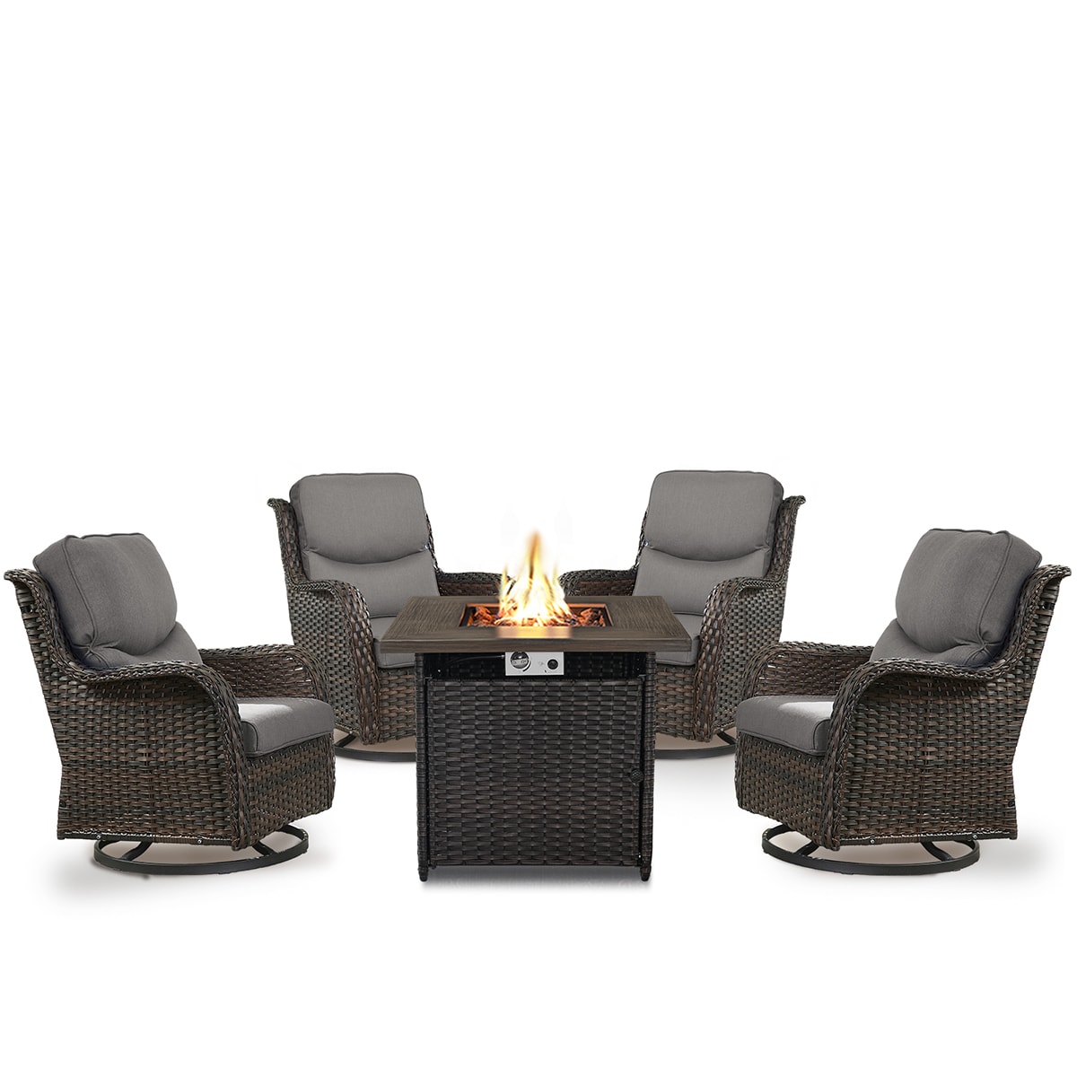 Rilyson FS098023XLX2-3 CAROLINA 5 -Piece Woven Patio Conversation Set with Gray Cushions