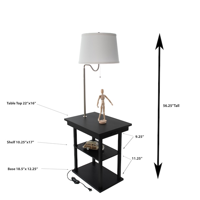 56 In Black Shelf Floor Lamp The, Lamp Table Combo With Usb
