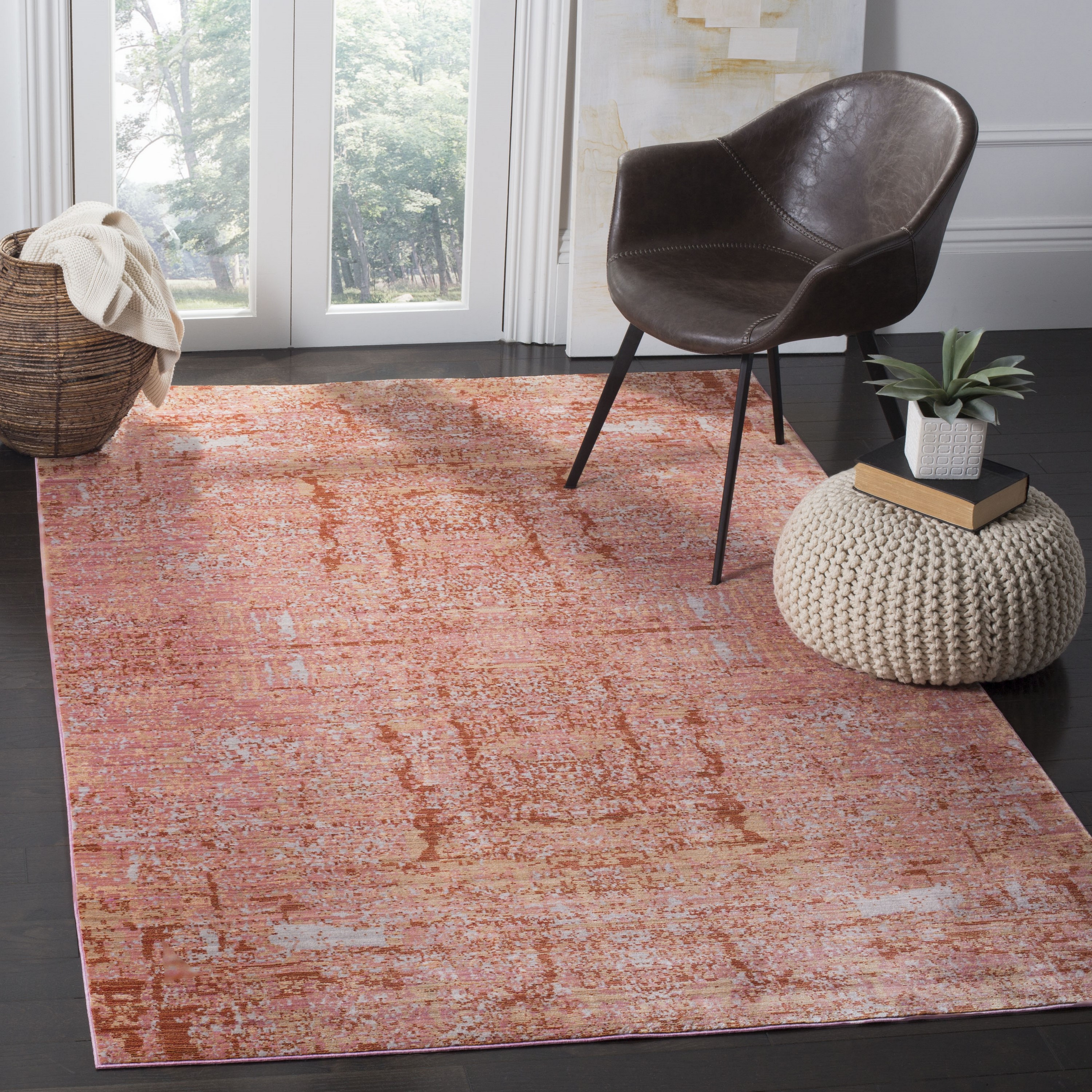 Safavieh MYS971B-5 Mystique Enix 5 x 8 (ft) Loomed Polyester Rose/Multi Rectangular Indoor Distressed/Overdyed Oriental Area rug