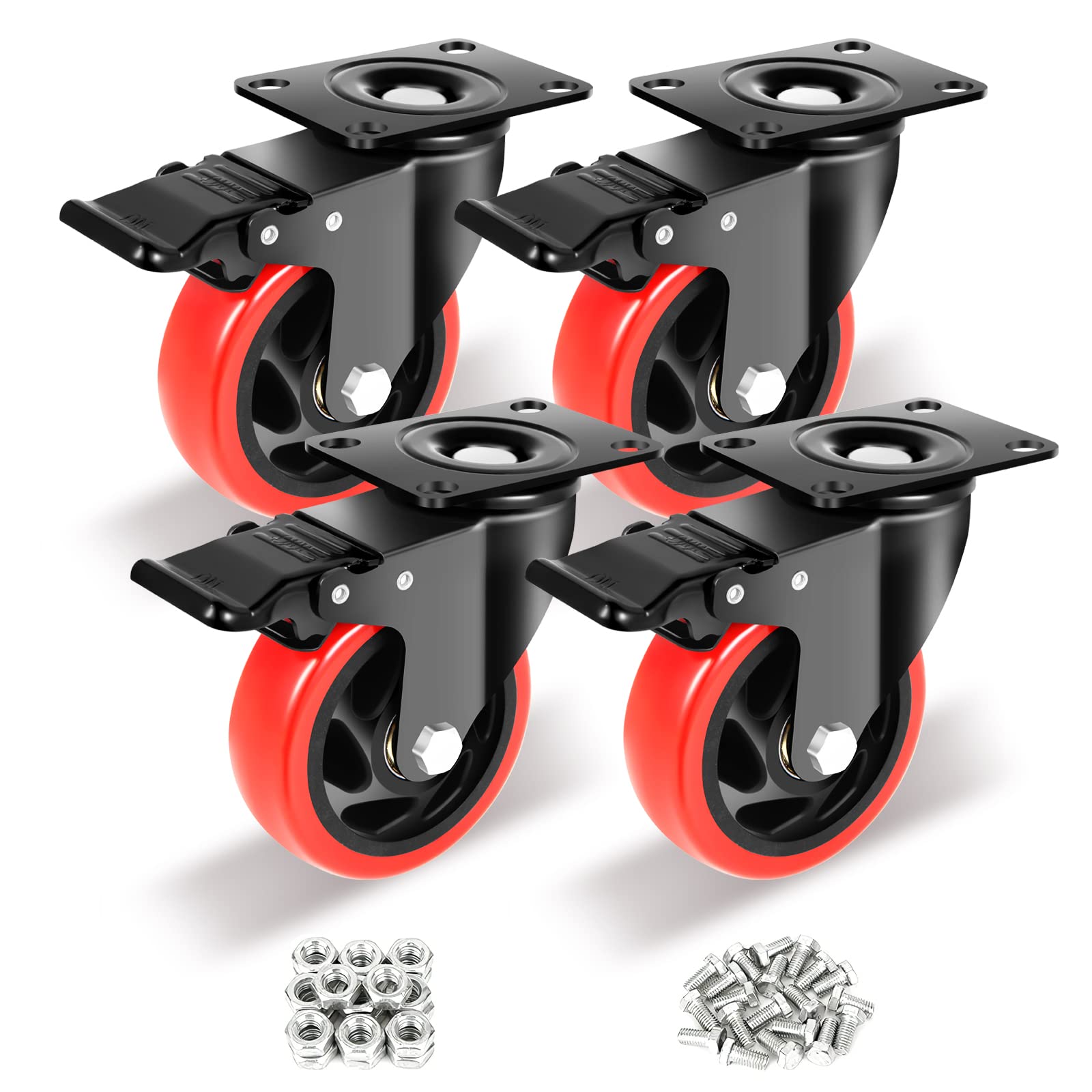 UUDULY 4 Inch Industrial Caster Wheels with Brake Heavy Duty ...