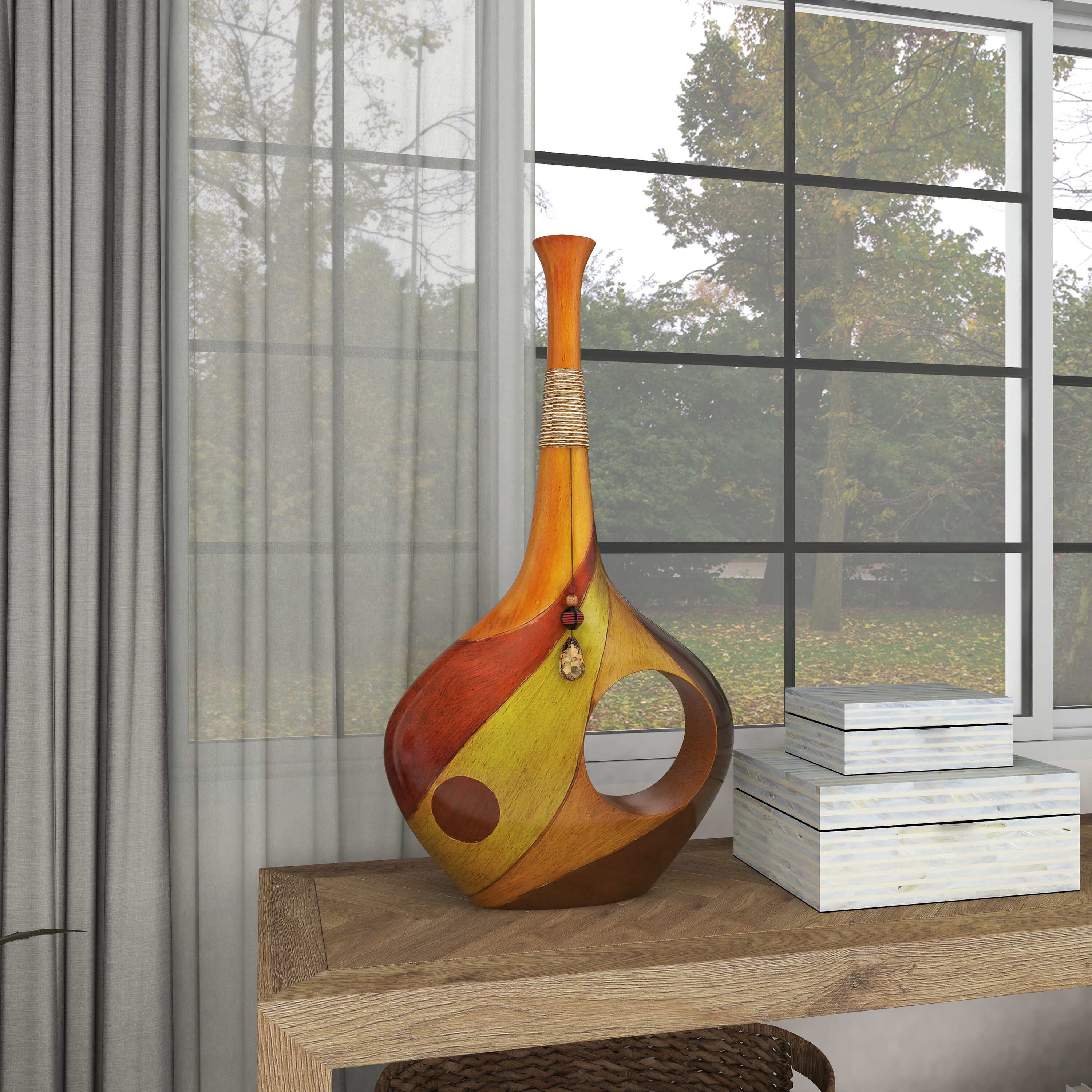 Multi-Colored Polystone Trumpet Vase with Jewel Accent