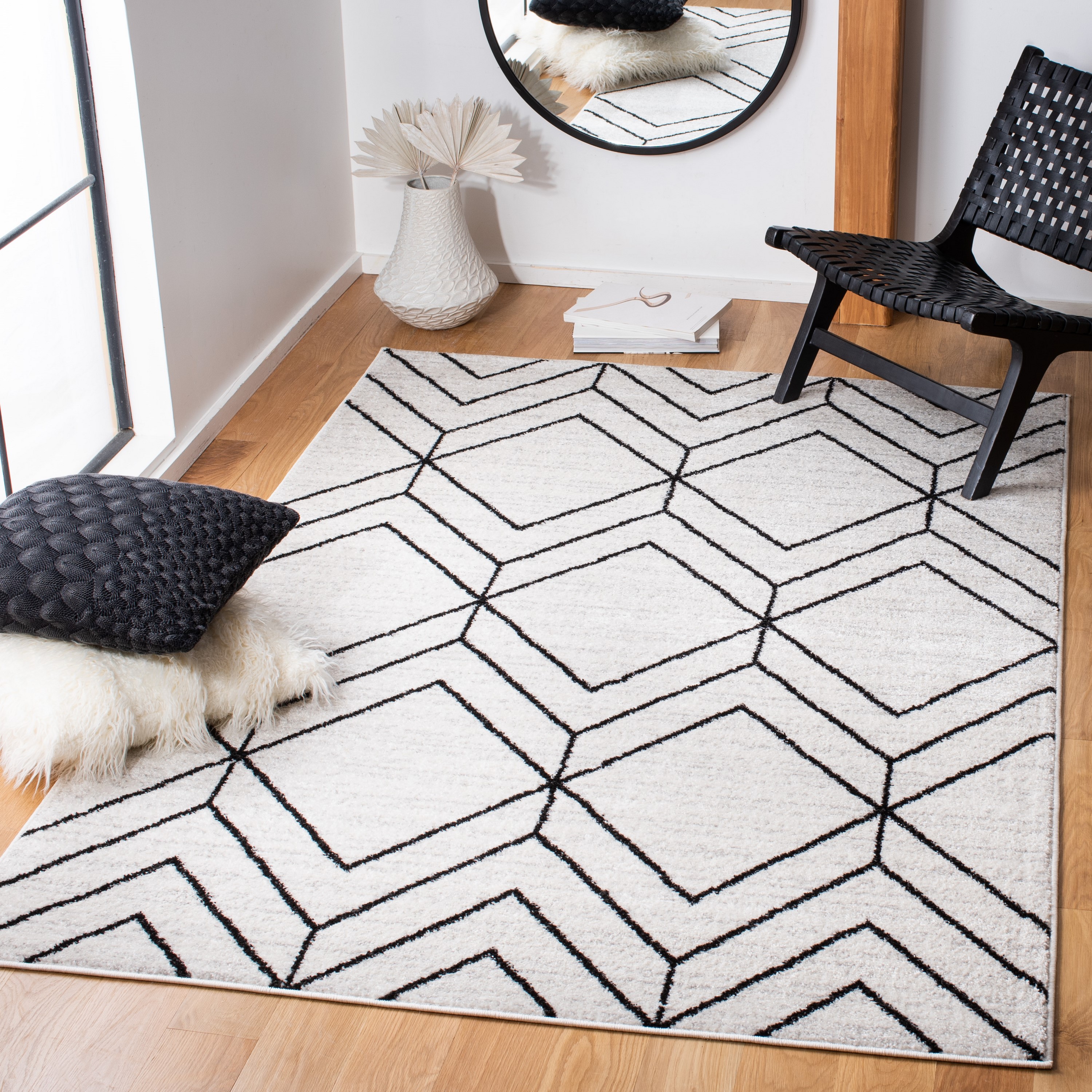 Safavieh ADR241A-3 Adirondack 3 x 5 (ft) Loomed Polypropylene Ivory/Black Rectangular Indoor Geometric Bohemian/Eclectic Throw rug