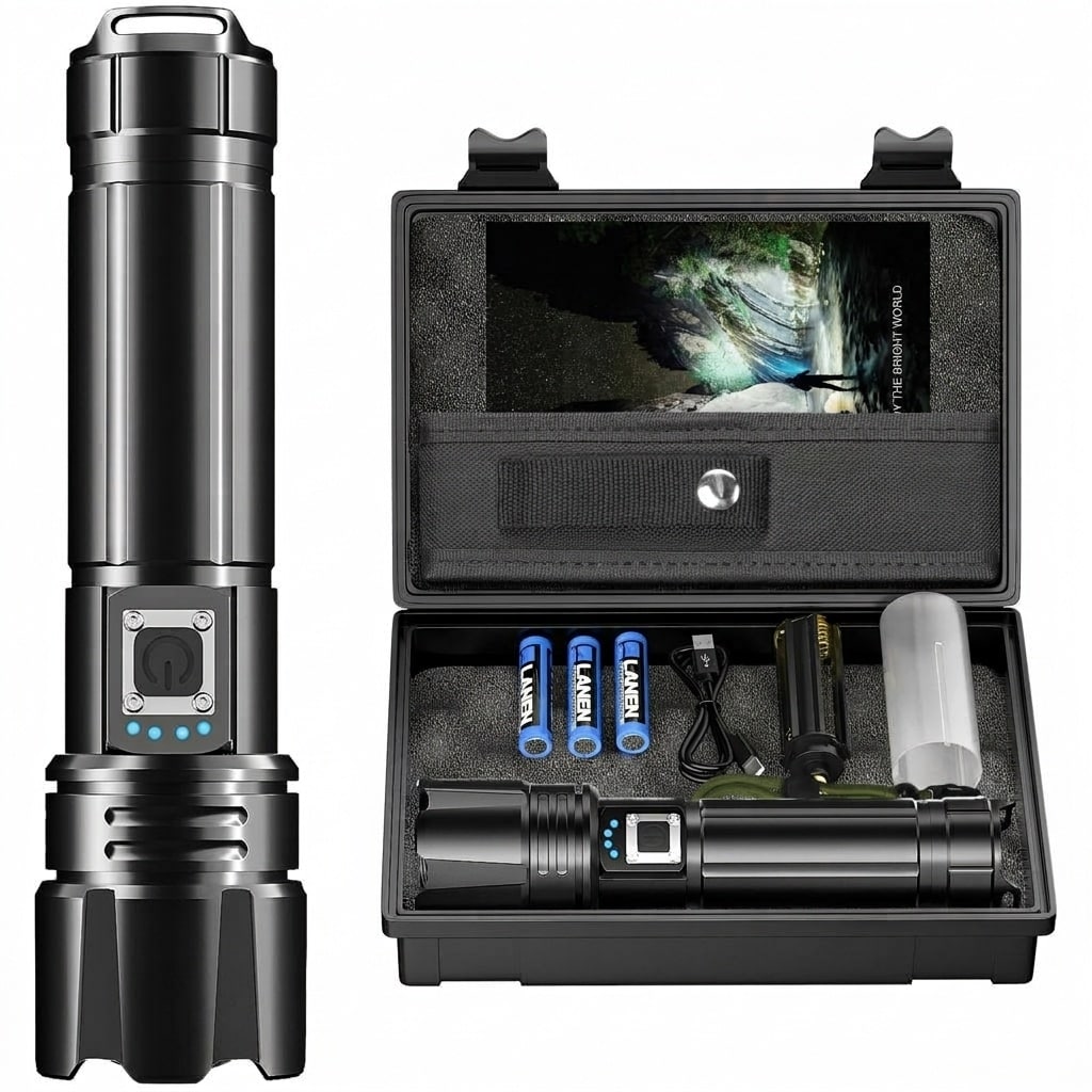 Vrbgify 1 Piece 50000 Lumens 3937ft Beam LED Flashlight 30W USB C Rechargeable 12 Hour Runtime 5 Modes Adjustable Focus IP67 Waterproof #LVG0423O03