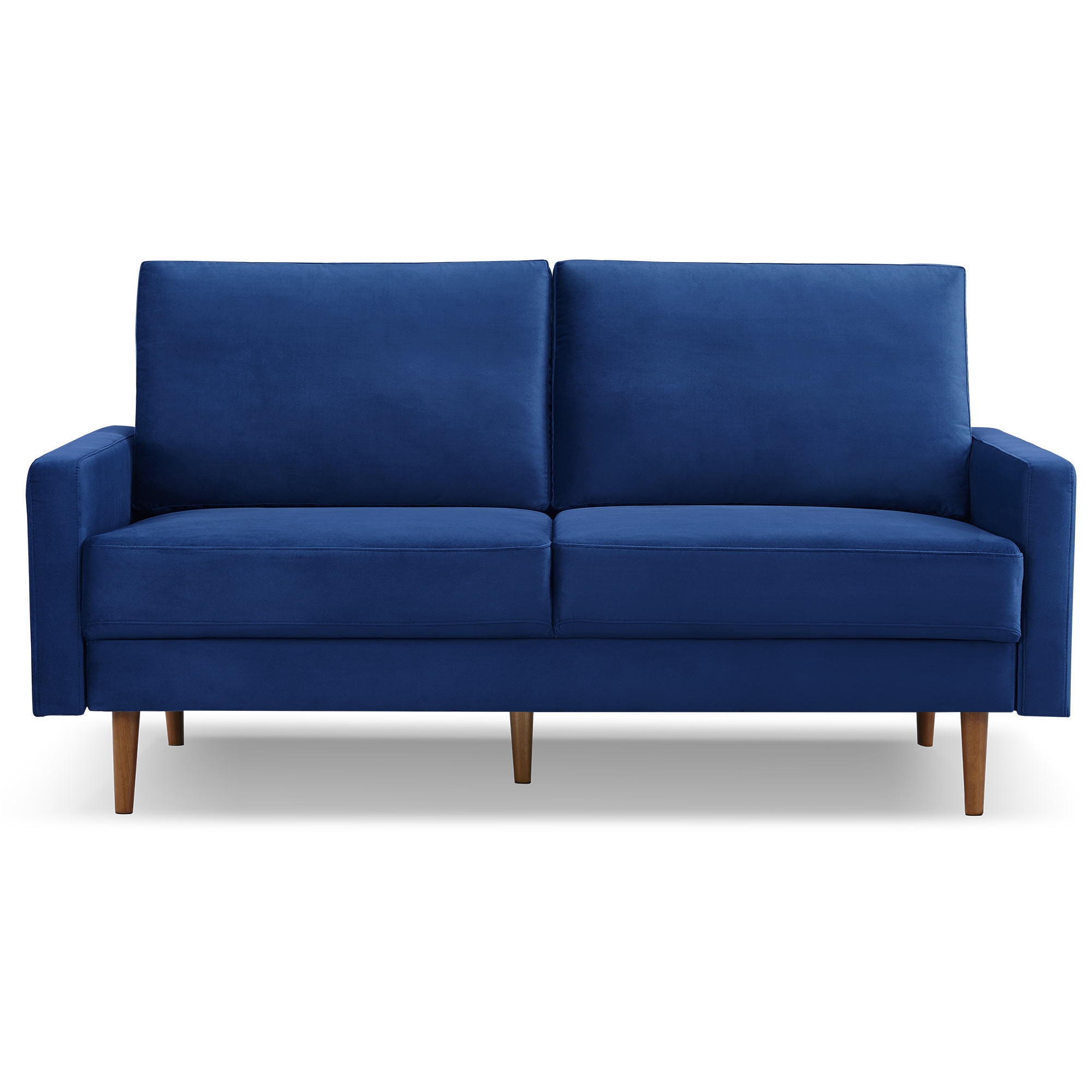 69 Inch Blue Velvet Sofa with Removable Cushions and Wood Legs