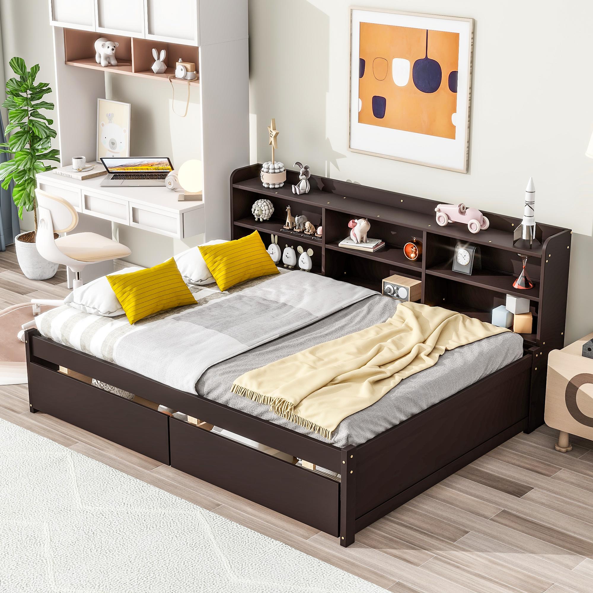 Bayfeve BF-S00121-IN Espresso Full Wood Bed frame Bed with Storage
