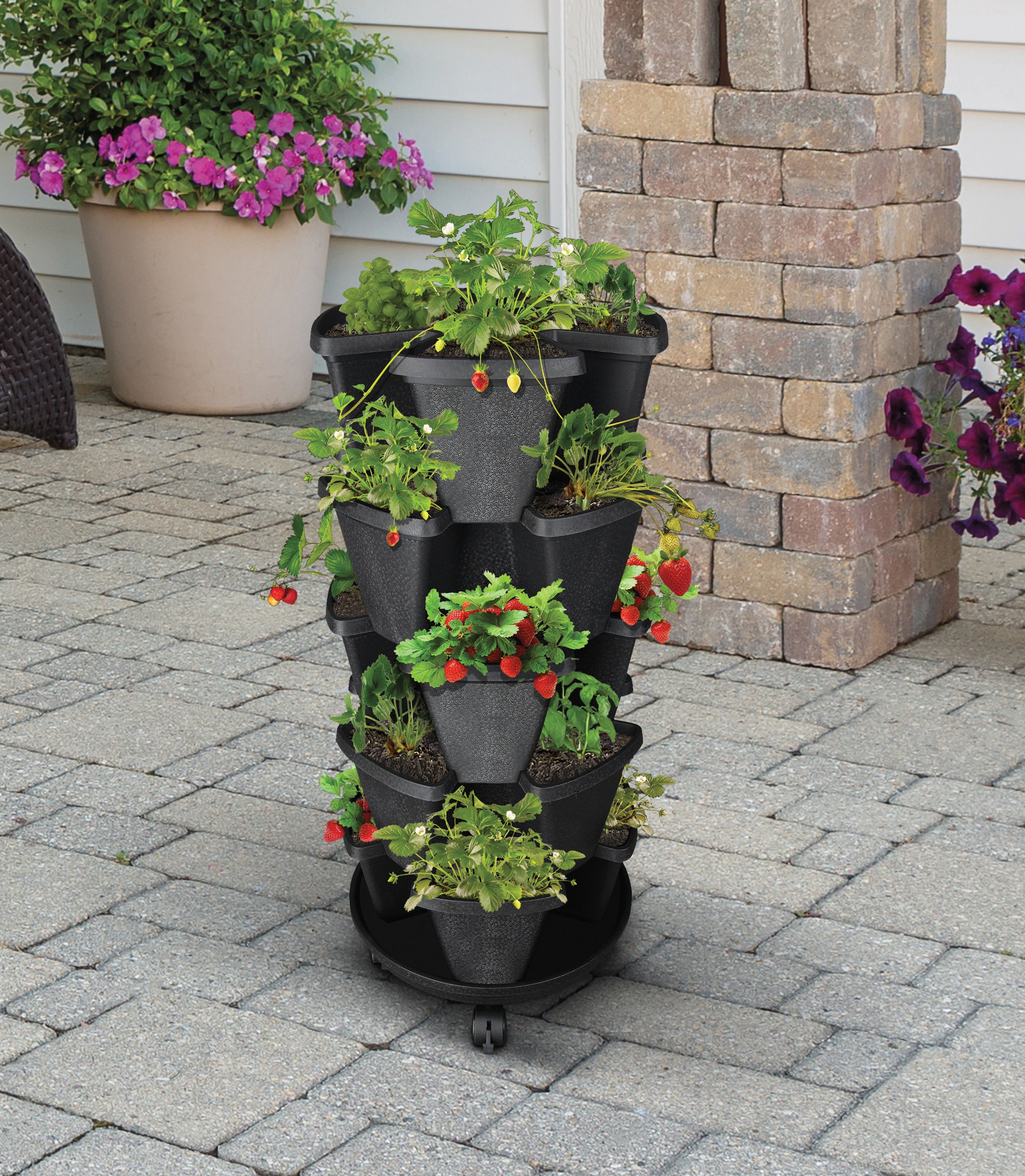 Stackable Planter with Removable Wheels and Tools, Tower Garden Planters, Indoor Outdoor Gardening Pots - 7 Tier Vertical Garden Planter, Size: 1 Set