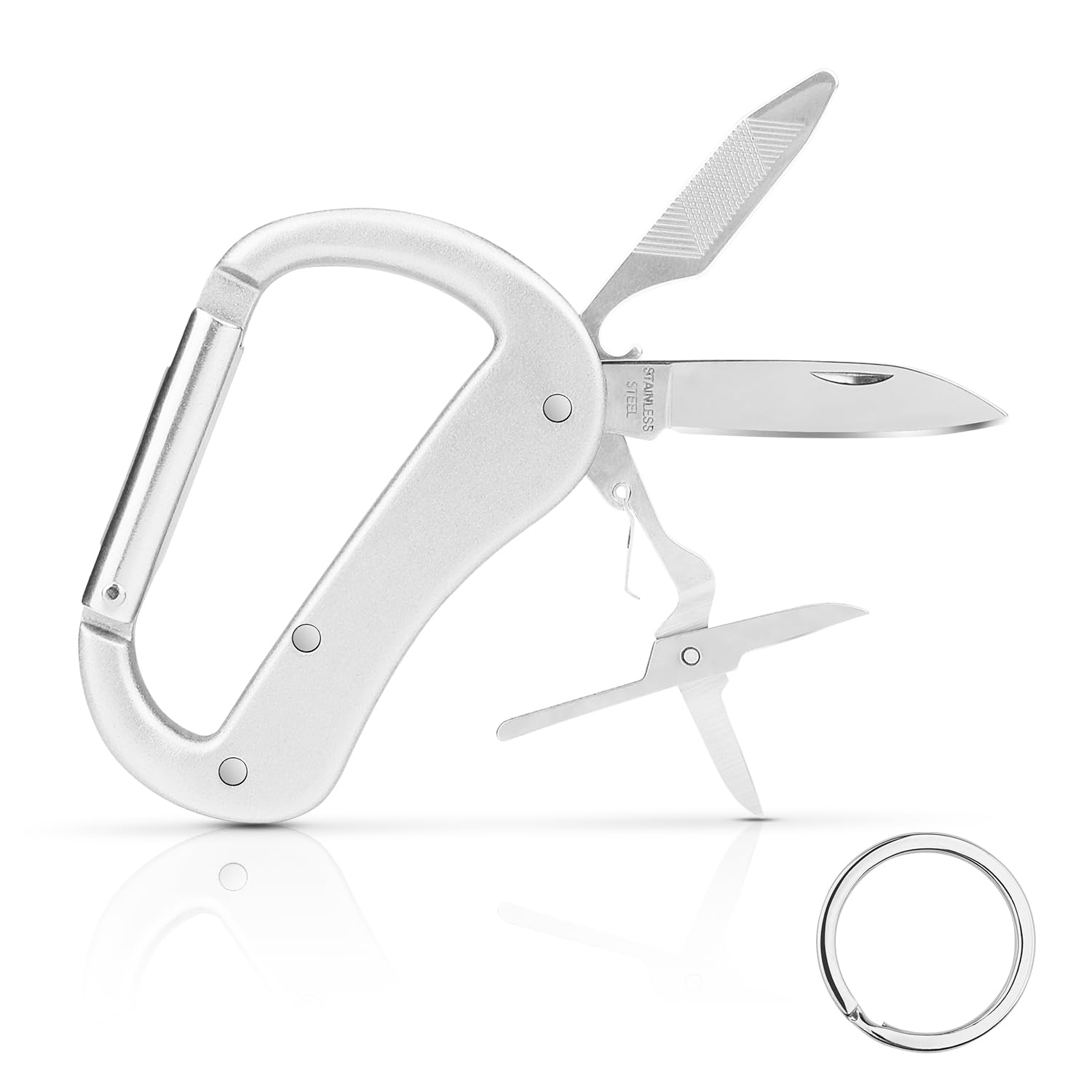 KHKFY  Multitool Carabiner with Folding Pocket Knife Bottle Opener Nail File Small Scissors EDC Keychain for Camping Hiking Outdoor Activities
